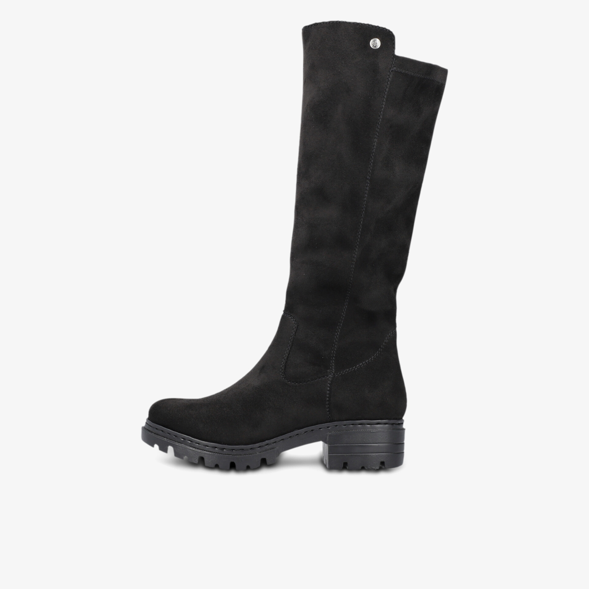 Schwarzer hoher Stiefel mit robustem Absatz und rutschfester Sohle für sicheren Halt und elegantes Auftreten
