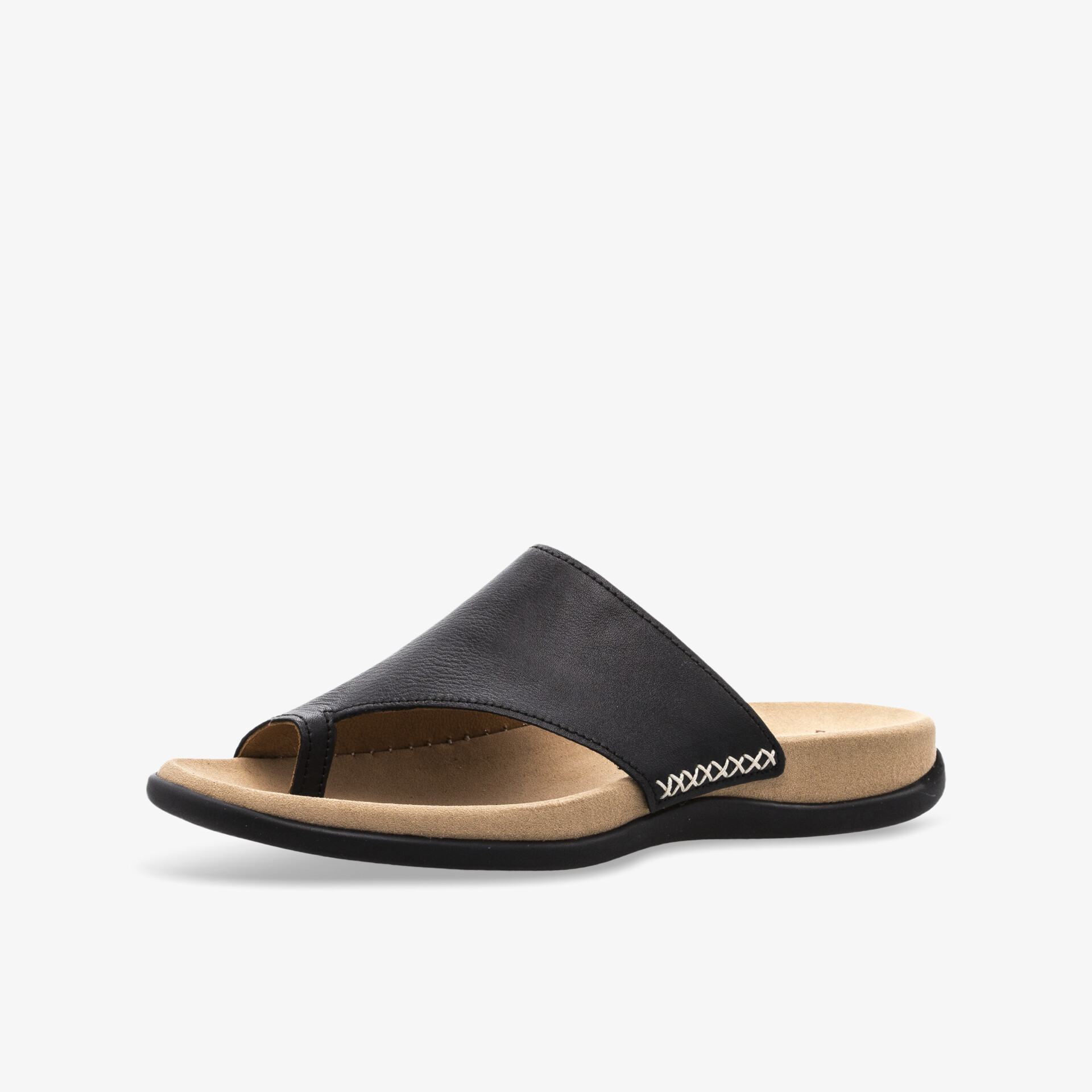 Elegante schwarze Sandale mit bequemem Fußbett und rutschfester Sohle für hohen Tragekomfort.