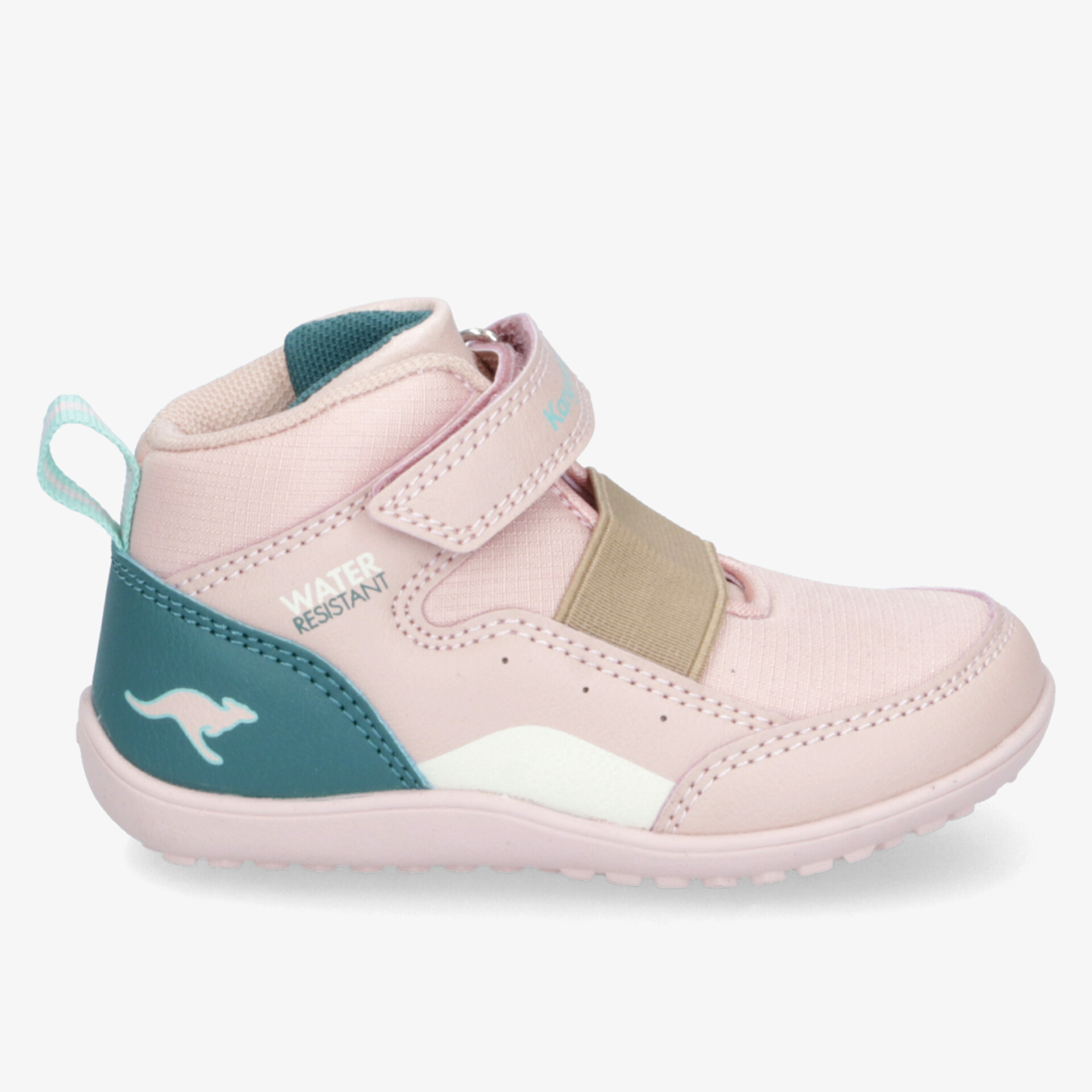 Bequemer Freizeit-Schuh in Hellrosa mit blauem Detail und flexiblem Klettverschluss, rutschfeste Sohle