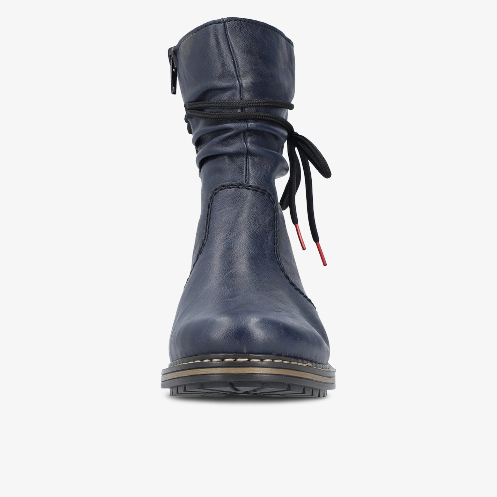 Dunkelblauer robuster knöchelhoher Stiefel mit seitlicher Schnürung und komfortabler flexibler Sohle