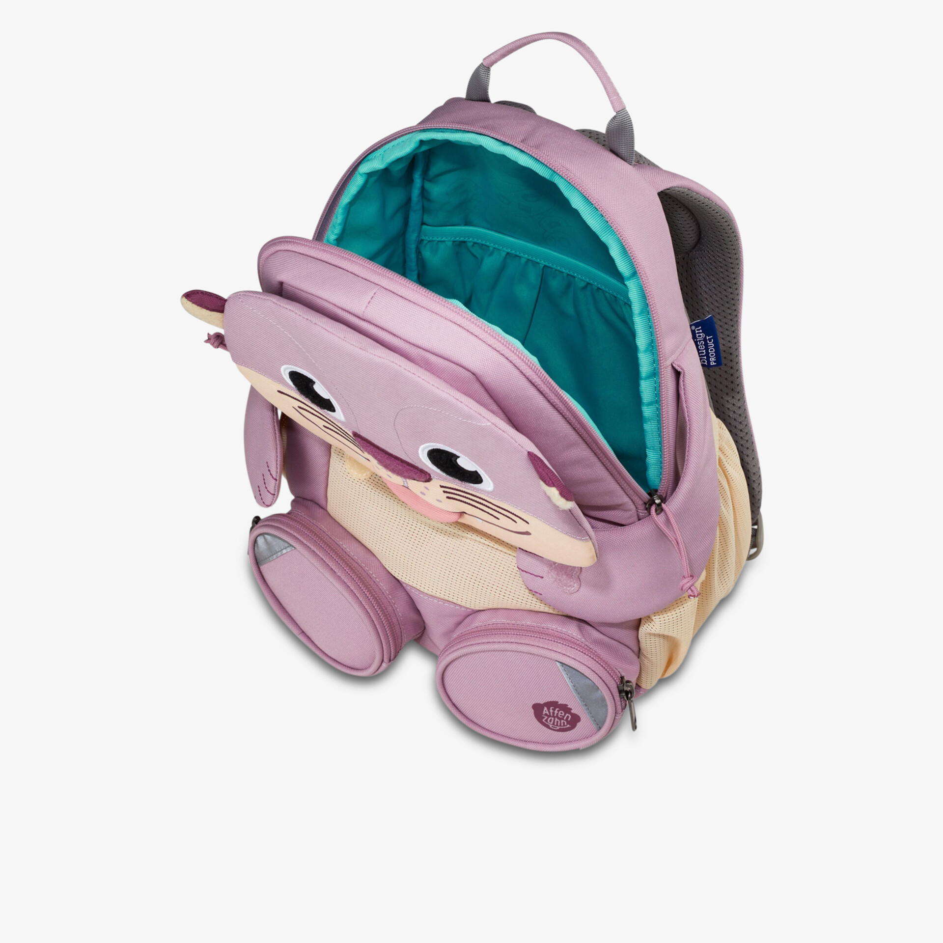 Lilaner Kinderrucksack mit Tiergesicht-Motiv, geräumigem Hauptfach und gepolstertem Tragegriff für komfortables Tragen