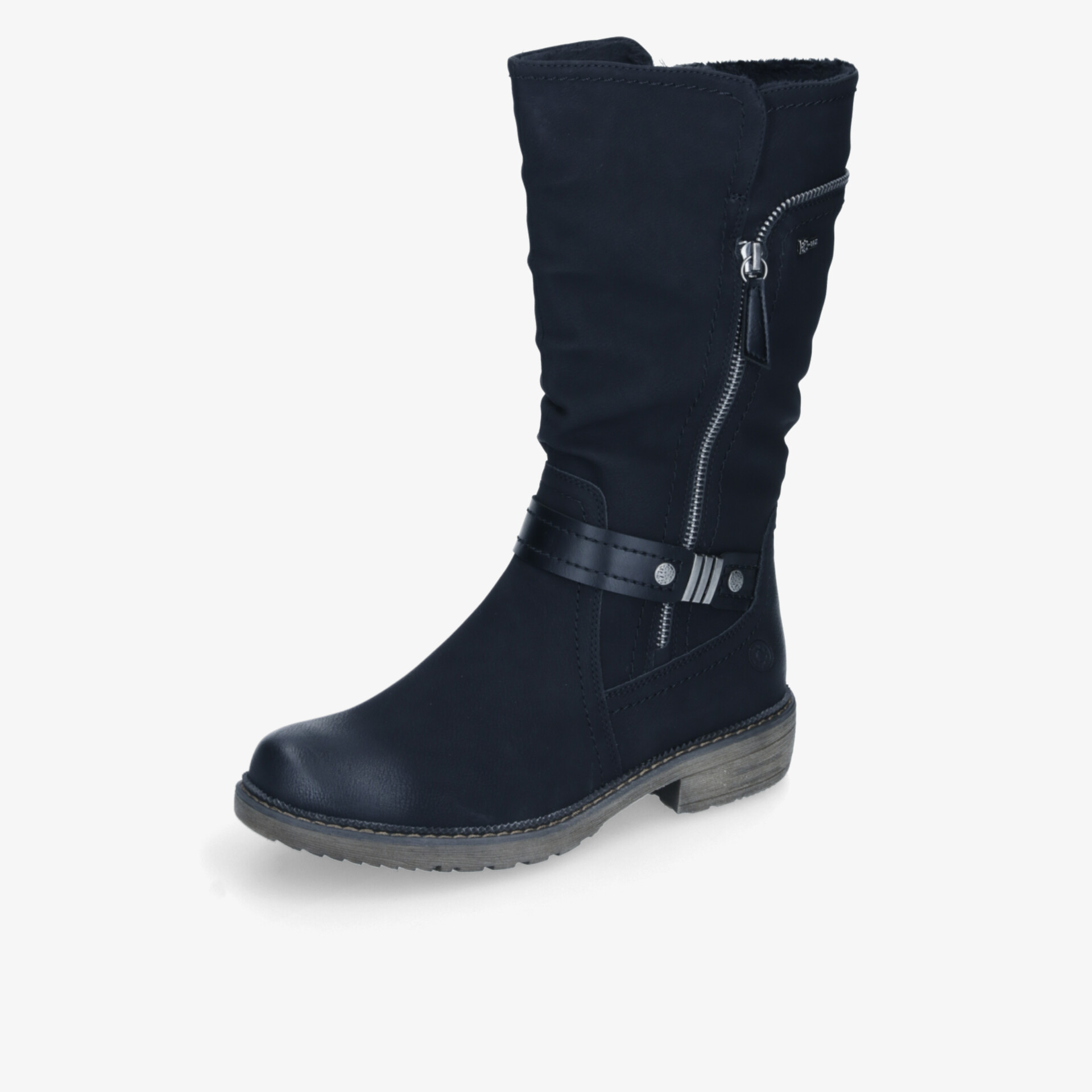 Schwarzer Stiefel mit Reißverschluss und robustem Absatz, bequeme Passform für vielfältigen Einsatz