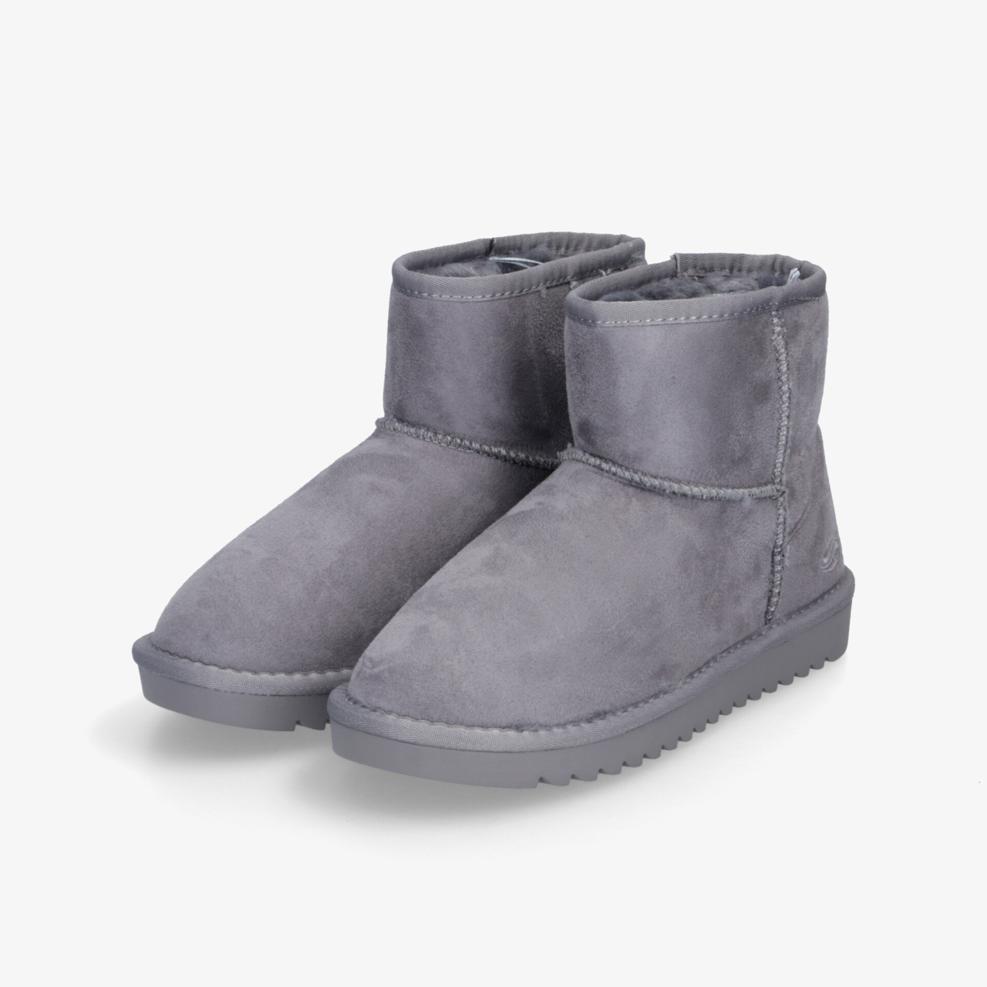 Graue kurze Winterstiefel aus weichem Material mit rutschfester Sohle und komfortabler Passform
