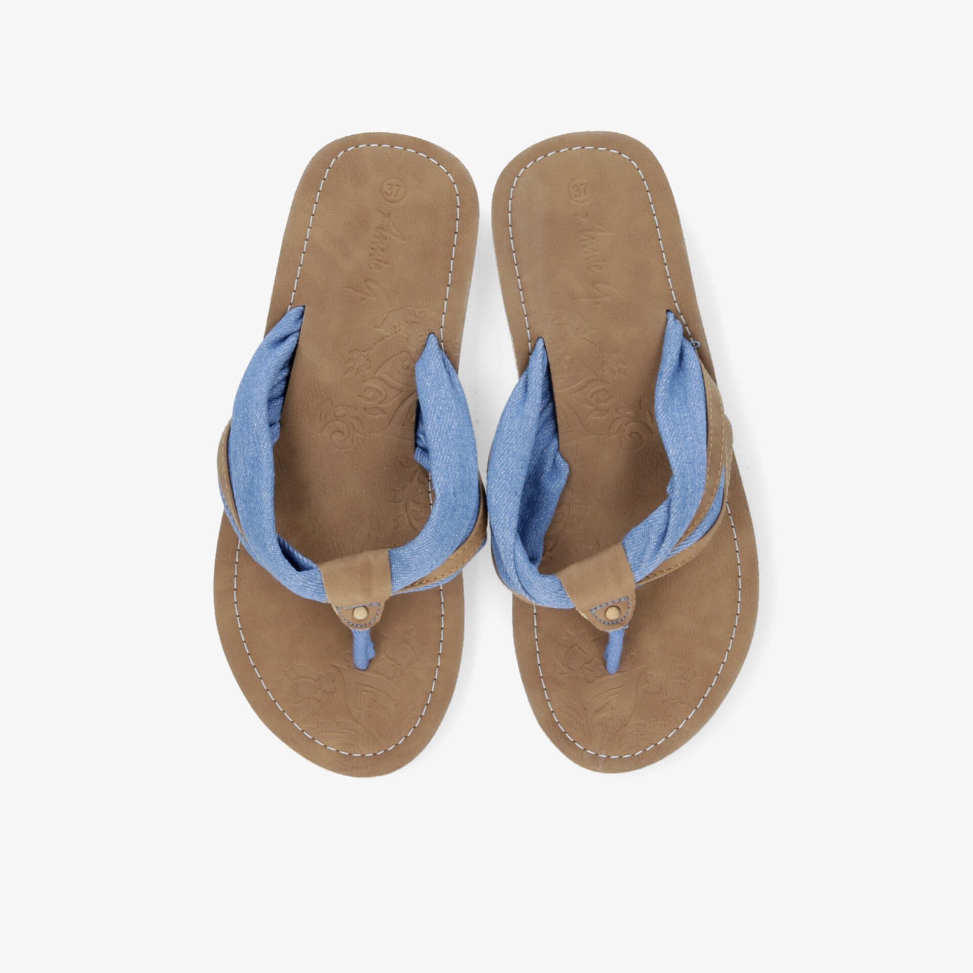 Bequeme blaue Zehentrenner Sandalen mit weichem Fußbett und rutschfester Sohle, ideal für warme Tage