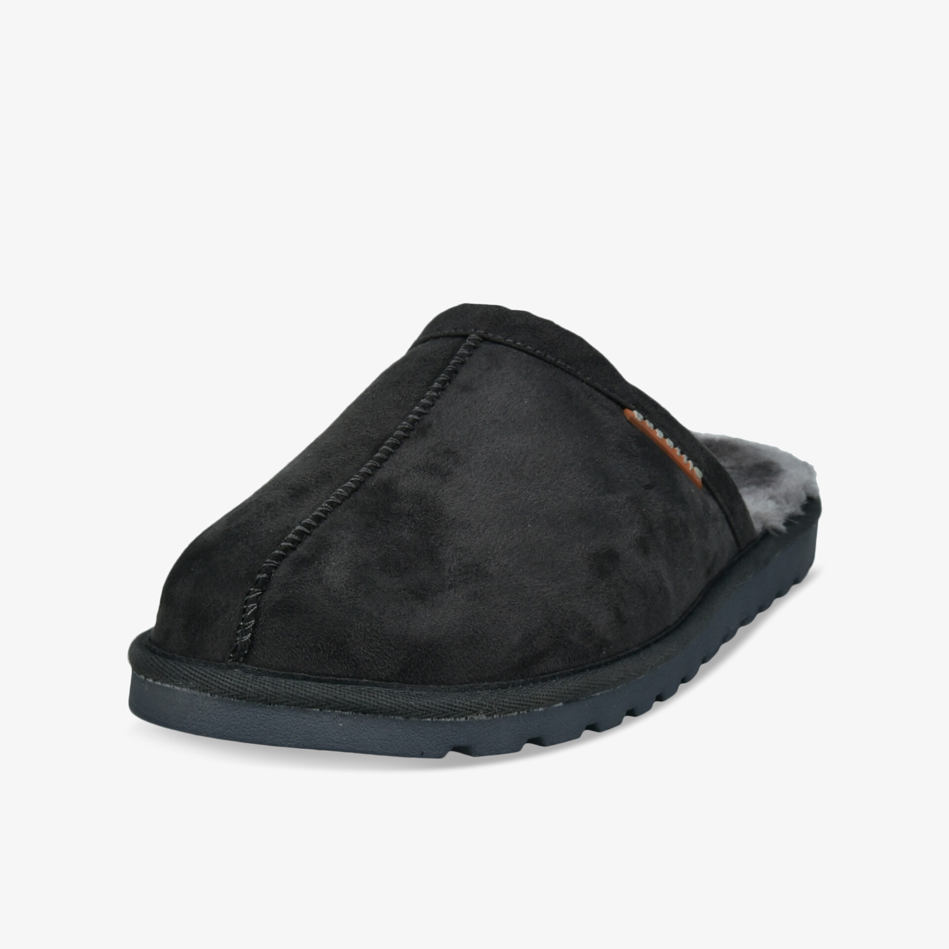 Bequemer schwarzer Hausschuh mit weichem Innenfutter und rutschfester Sohle, einfach anzuziehen