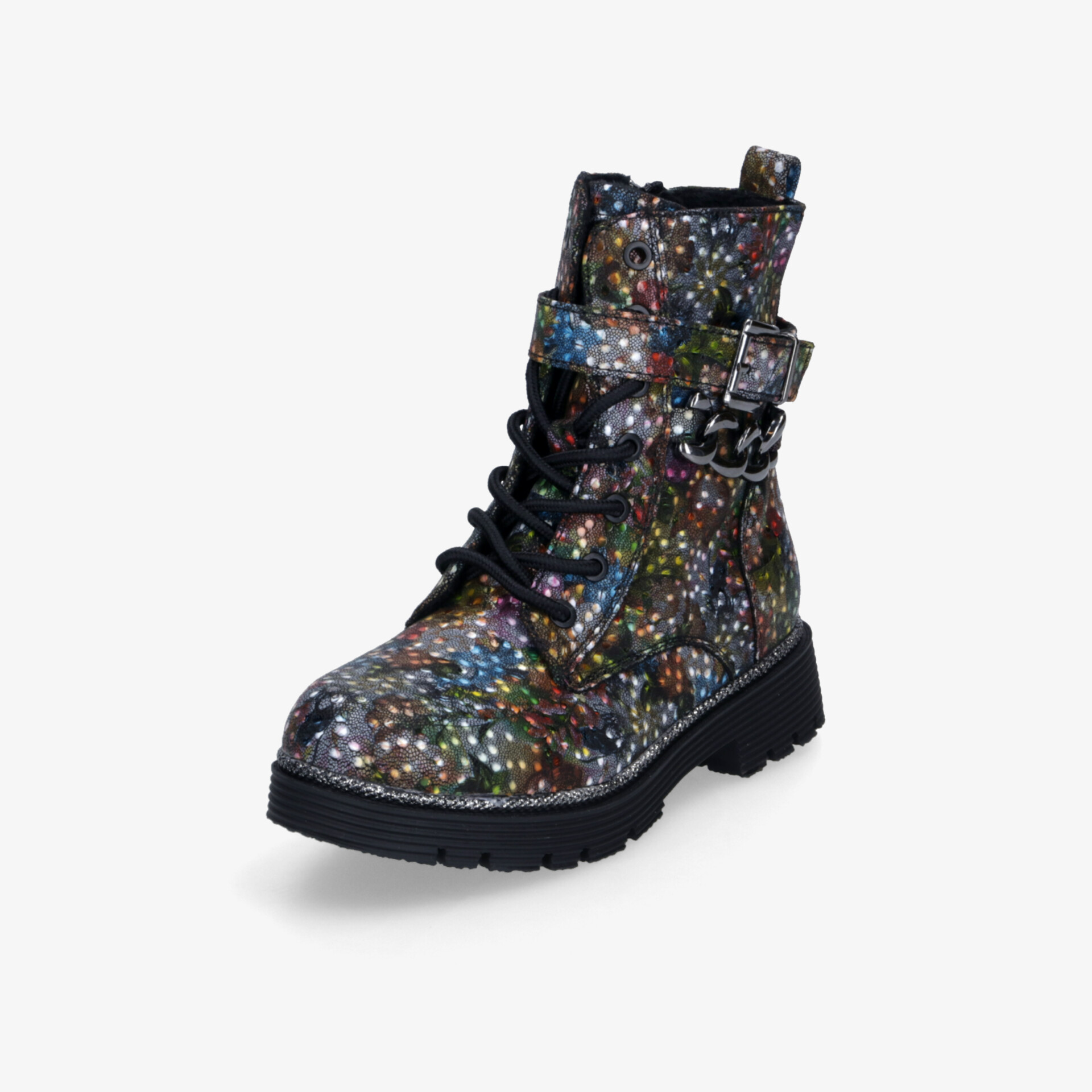 Robuster, bunter Biker-Stiefel mit verstellbarer Schnalle, robuster Sohle und modischem Design für optimalen Halt