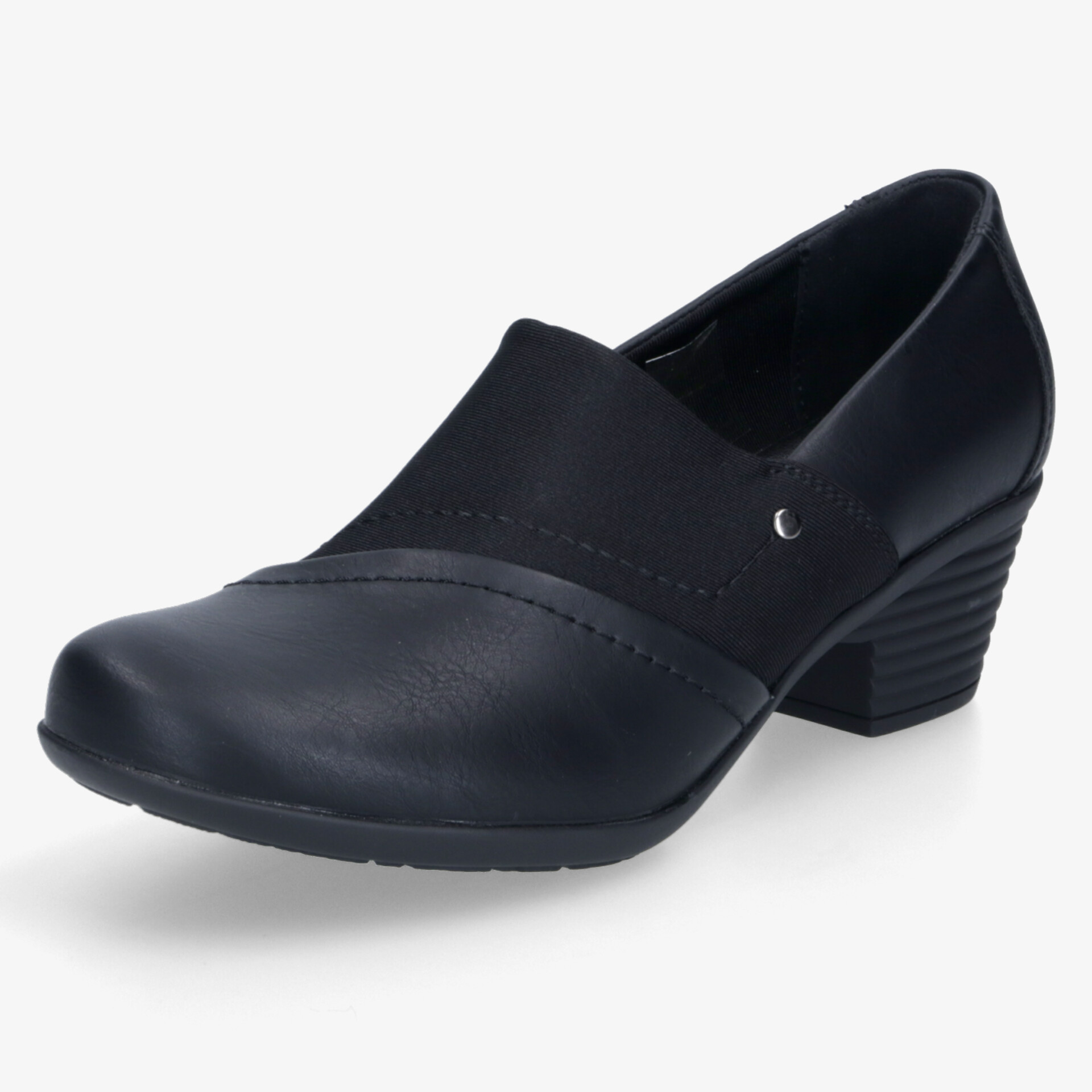 Eleganter Schuh mit mittelhohem Absatz und rutschfester Sohle in schwarzem, hochwertigem Material