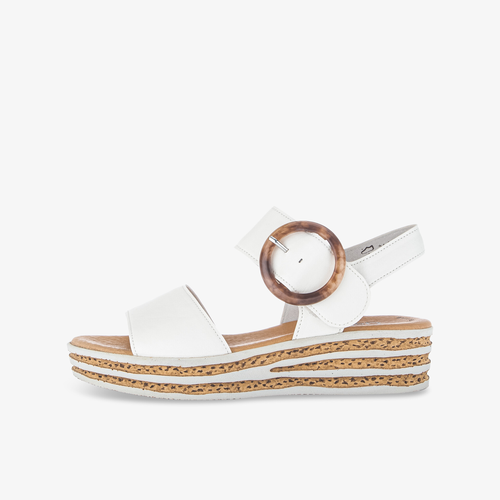 Weiße Sandalette mit bequemem Keilabsatz und verstellbarem Riemen, rundem Verschluss, ideal für sommerlichen Komfort