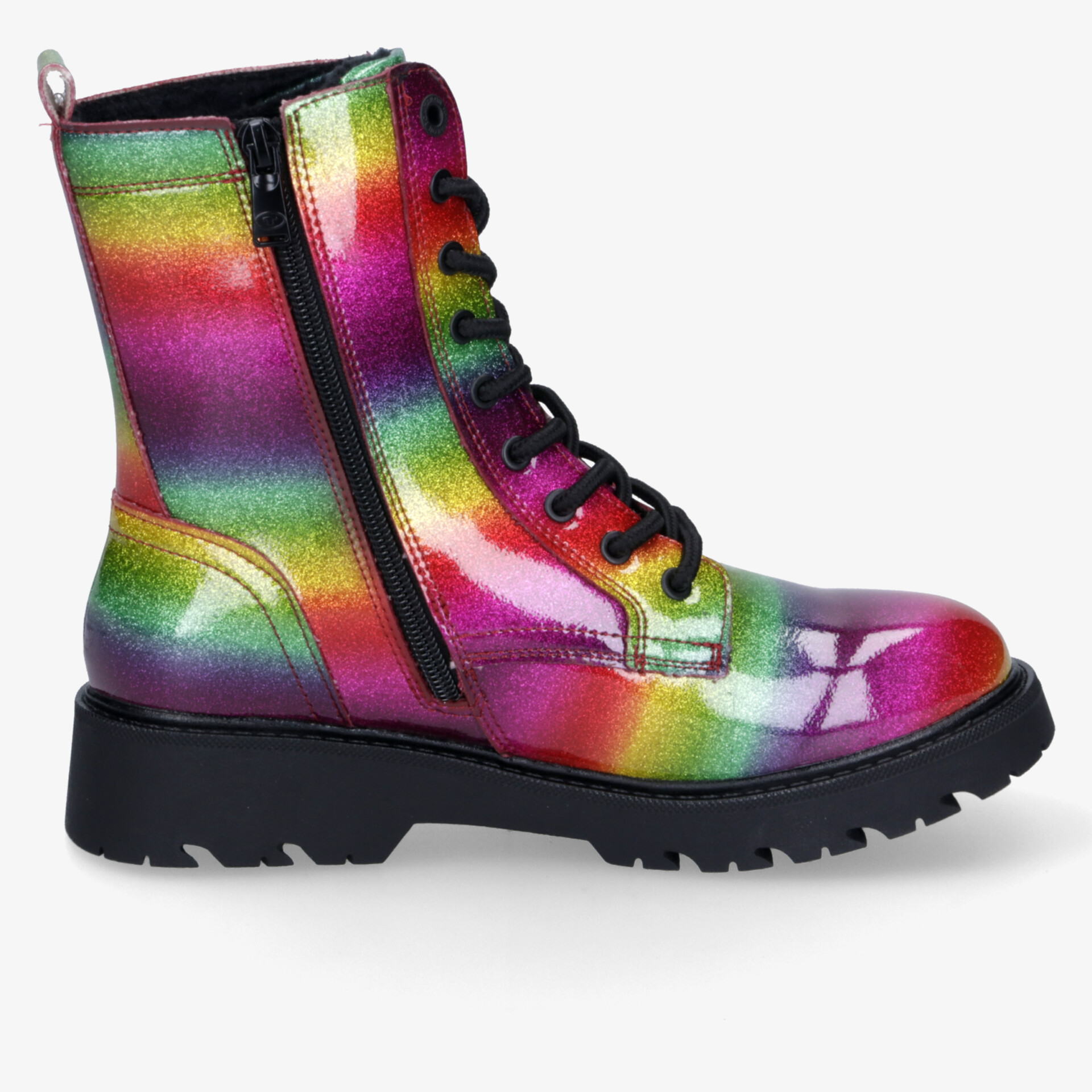 bunter knöchelhoher Kampfstiefel mit Schnürsenkeln und Reißverschluss, robuste Profilsohle für sicheren Halt