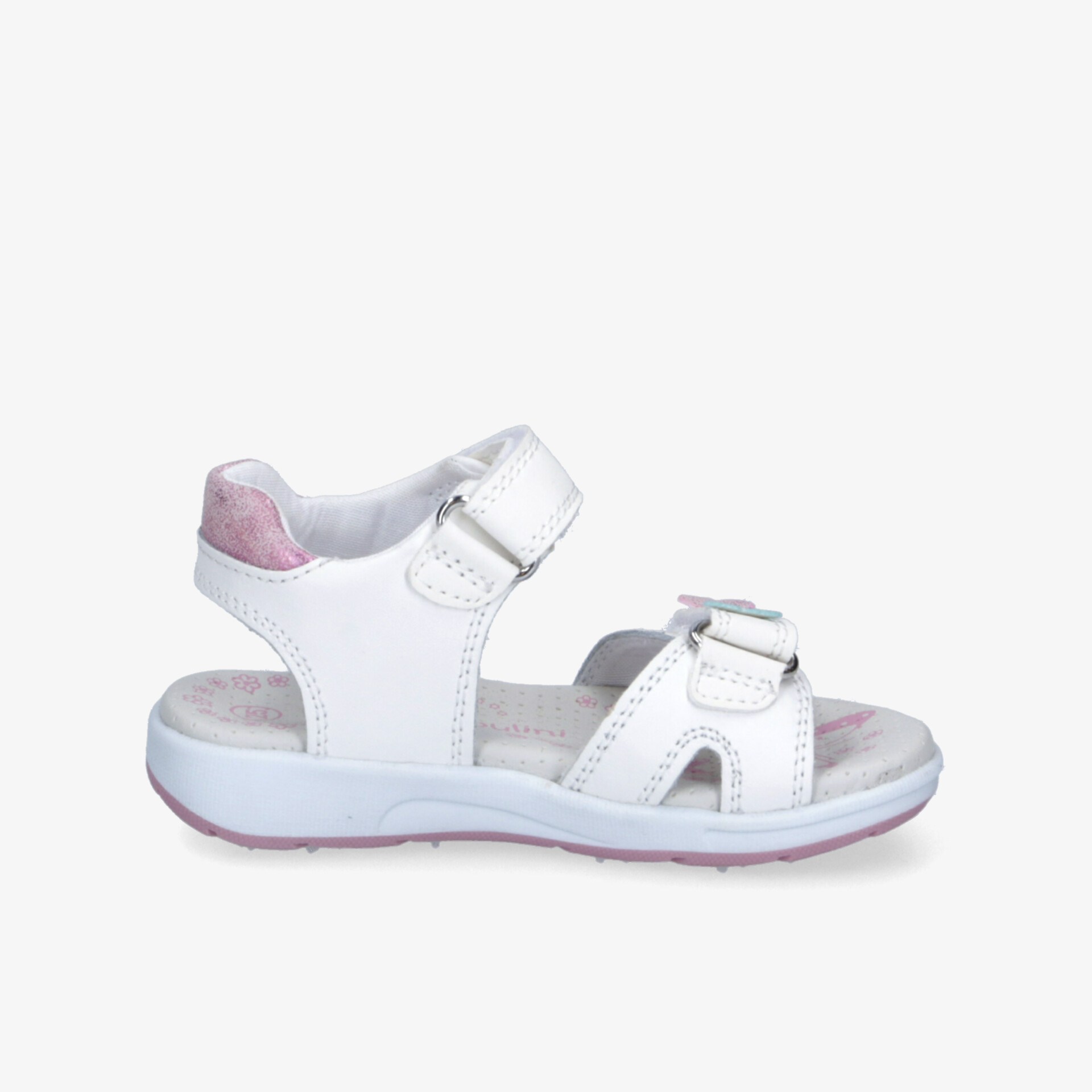 Weiße Sandale mit verstellbaren Riemen und gepolsterter, flexibler Sohle für angenehmen Tragekomfort