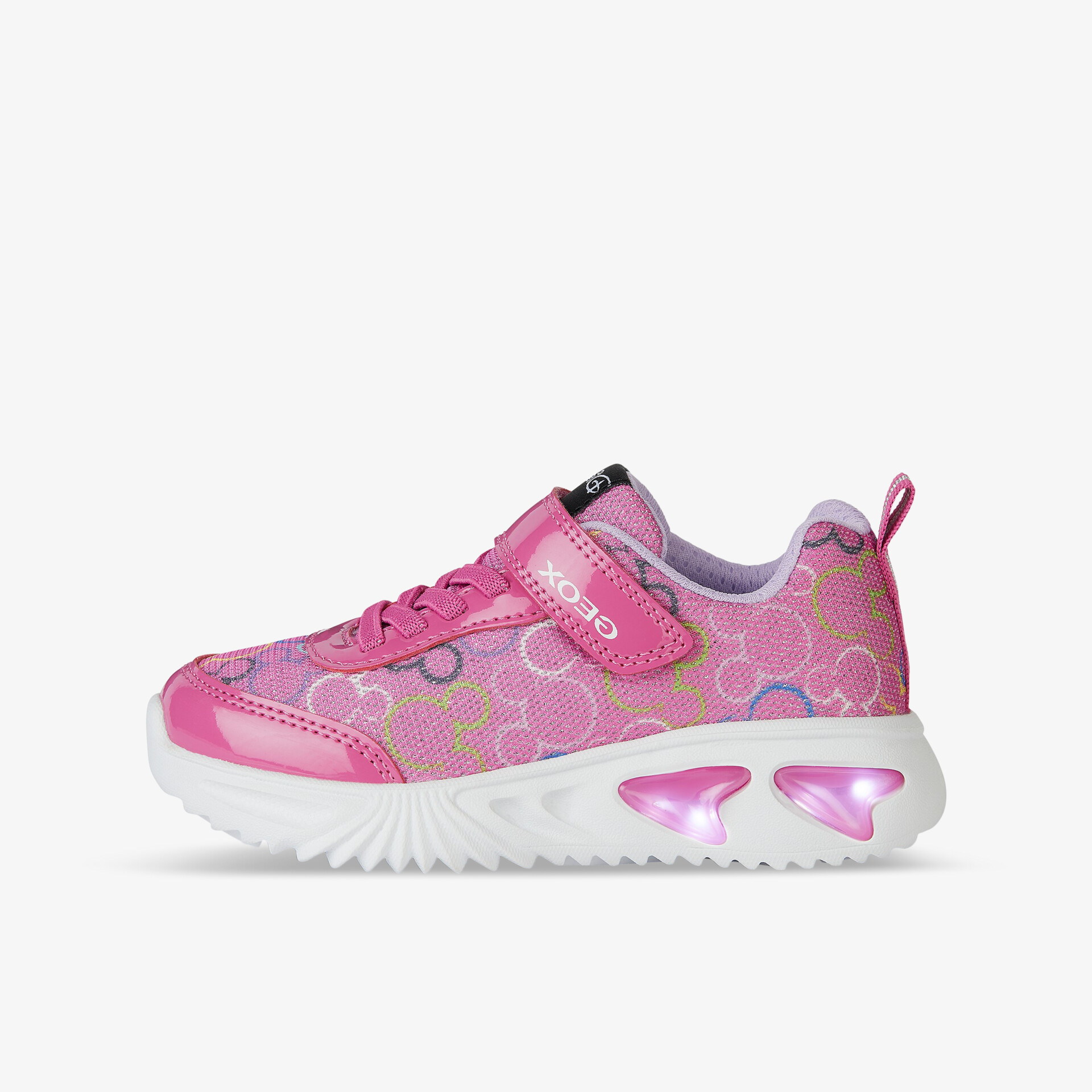 Pinker Sneaker mit leuchtender Sohle und Klettverschluss, perfekt für spielerische Abenteuer und Komfort.