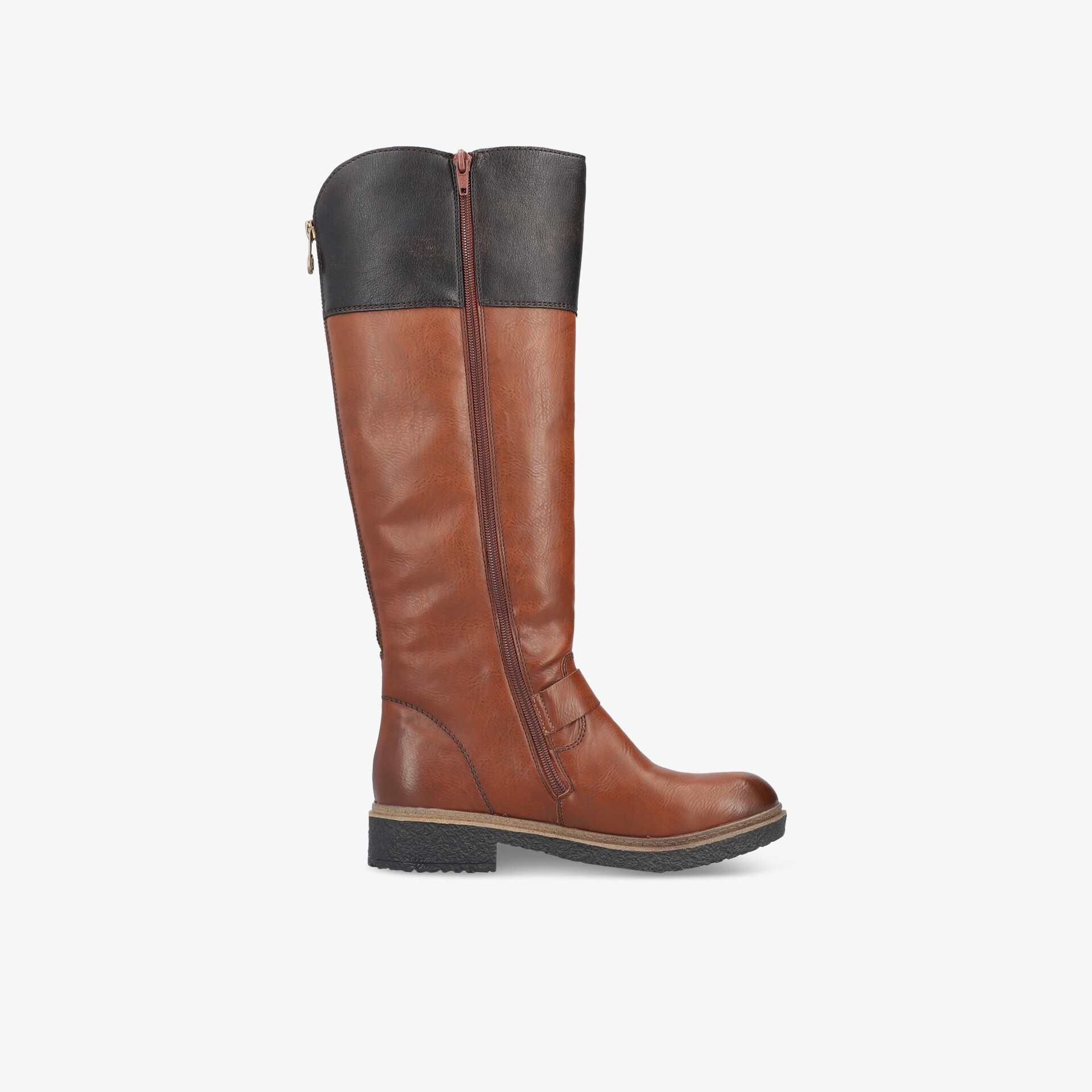 Hochstiefel in braun und schwarz mit komfortablem Reißverschluss und robustem Absatz, modisch und elegant gestaltet