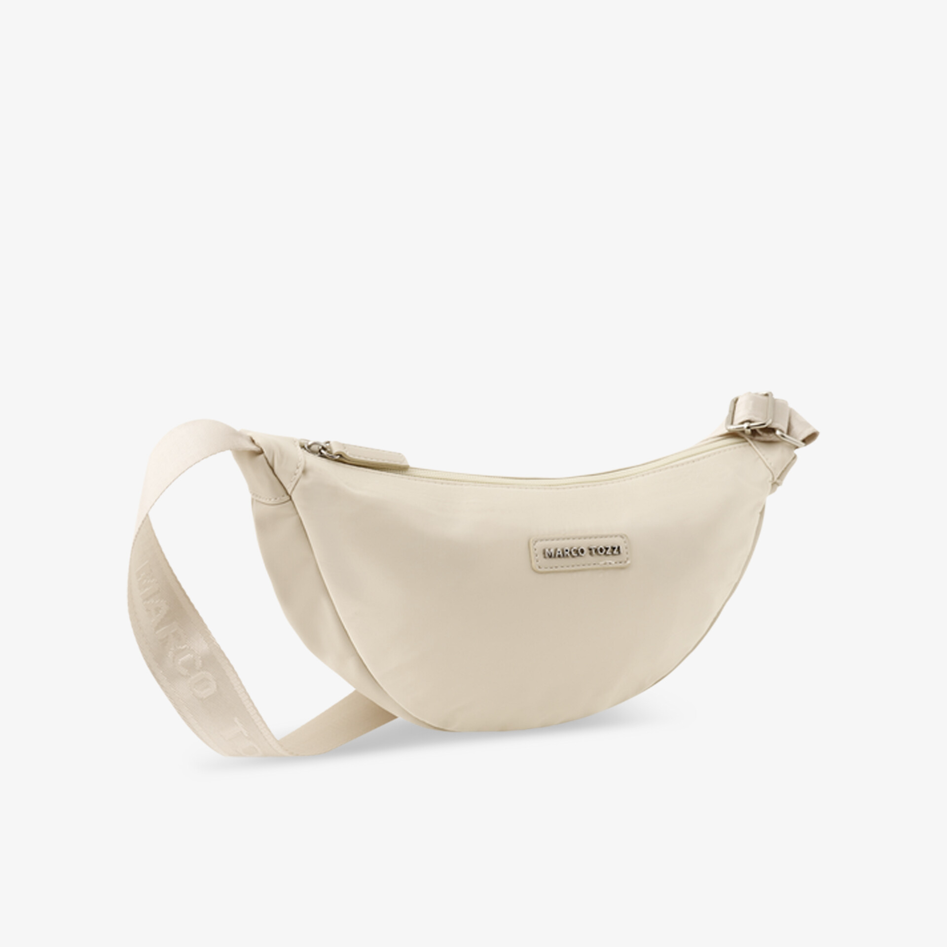 Beige Umhängetasche mit Reißverschluss und verstellbarem Gurt, kompakt und praktisch für den Alltag