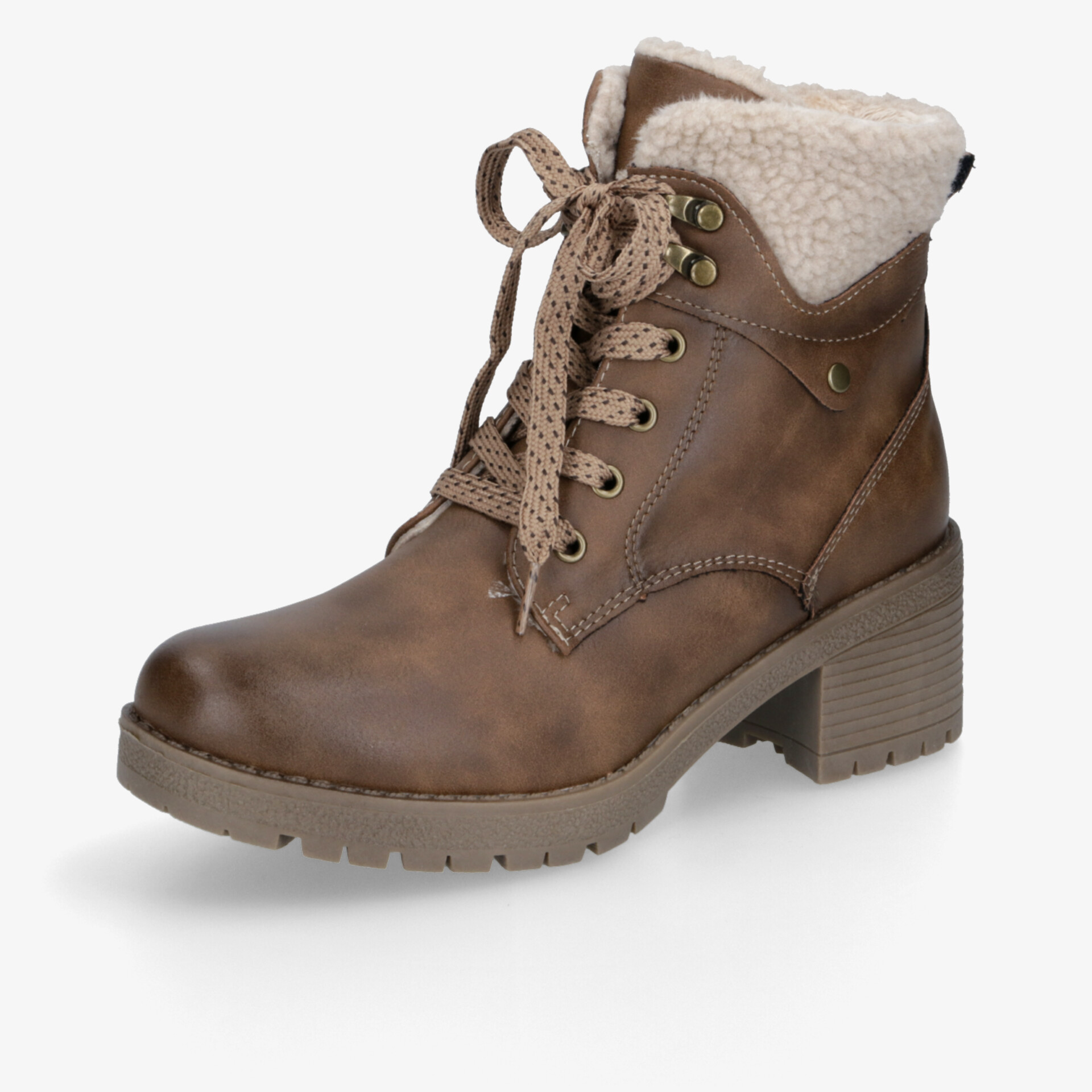 Brauner Winterstiefel mit warmem Futter, Schnürung und stabilem Blockabsatz für sicheren Halt