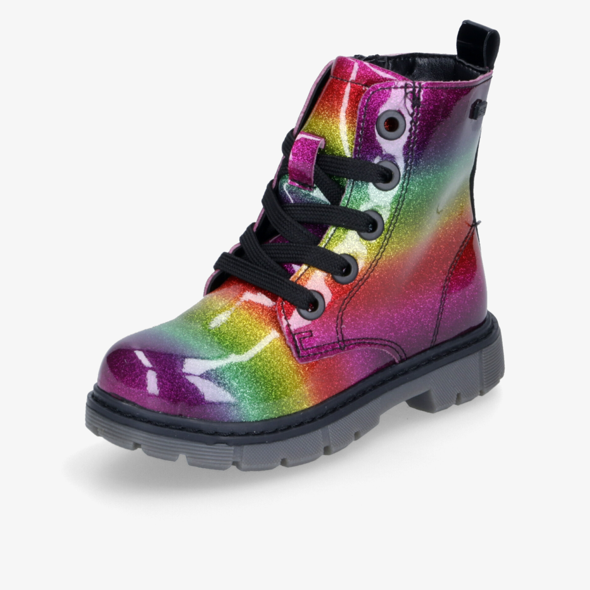 Farbenfrohe glänzende Schnürstiefelette mit robuster Profilsohle, modisch und komfortabel gestaltet