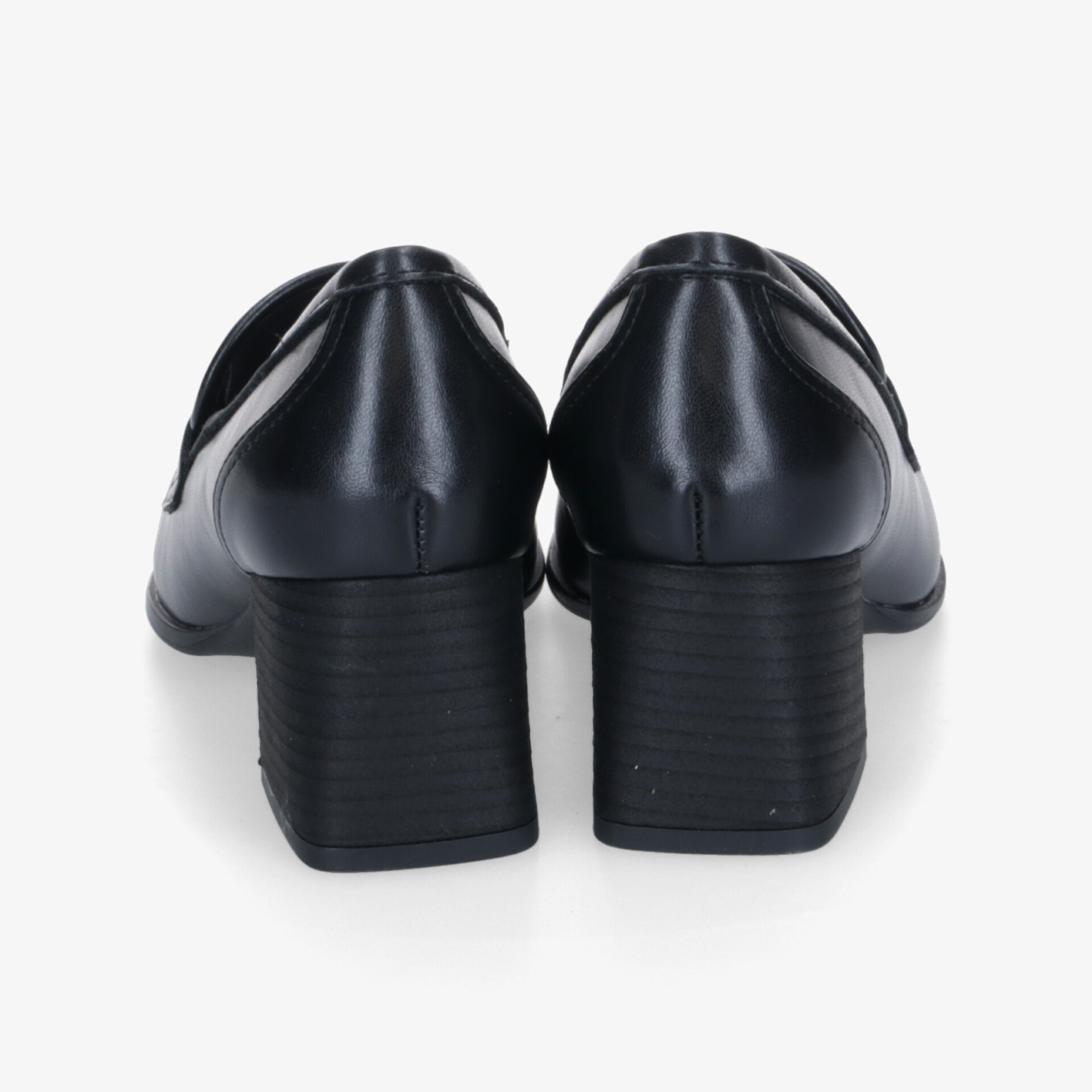 Elegante schwarze Halbschuhe aus Leder mit stabilem Blockabsatz in Rückansicht, komfortabel und stilvoll