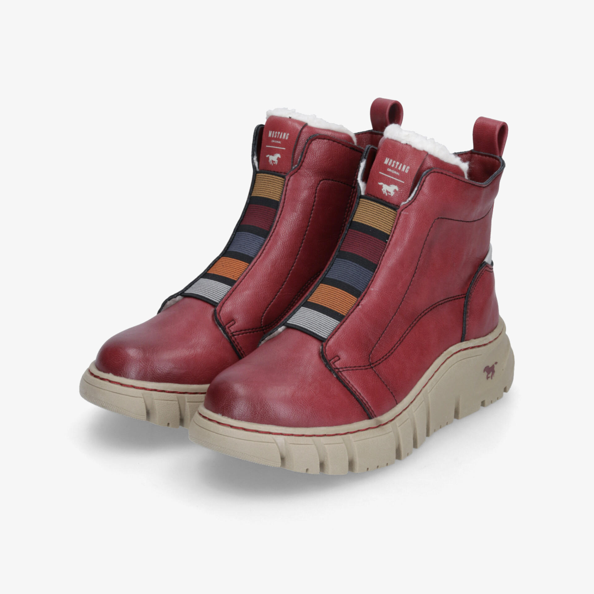 Rote Sneaker mit dicker Profilsohle und elastischen Einsätzen für bequemen Halt und modischen Look