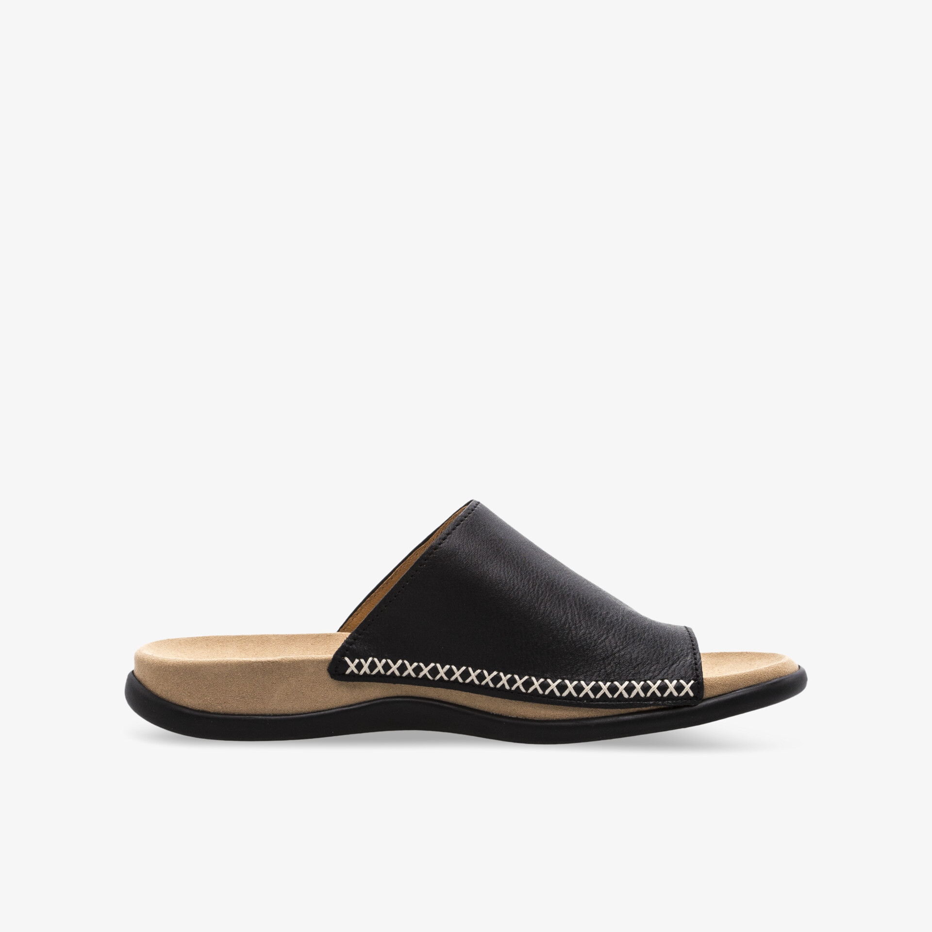 Elegante schwarze Sandale mit bequemem Fußbett und stilvollem Design für vielseitigen Einsatz.