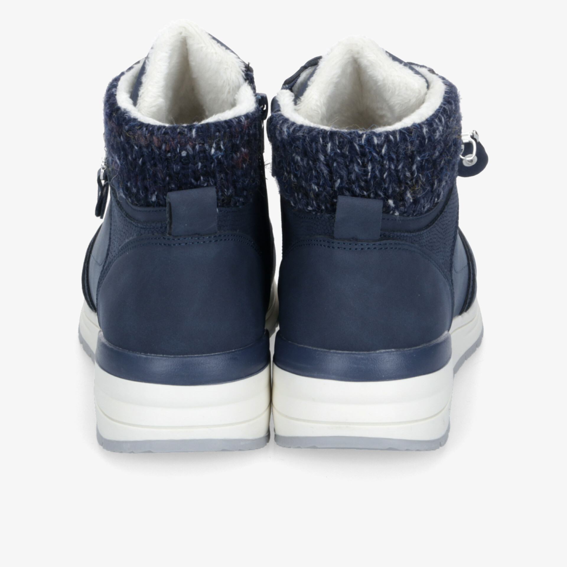 Robuste blaue Halbschuhe mit bequemer Polsterung und rutschfester Sohle, Rückansicht