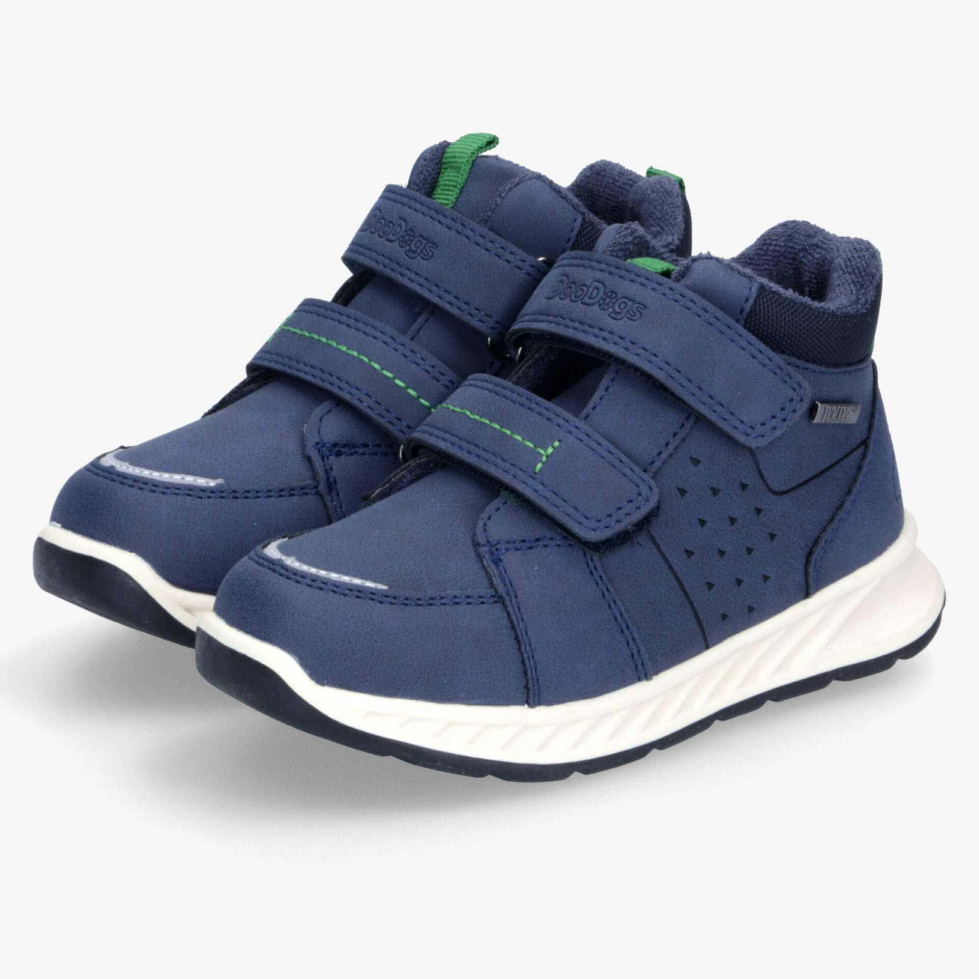 Blaues sportliches Schuhpaar mit praktischem Klettverschluss und rutschfester, dämpfender Sohle für optimalen Komfort