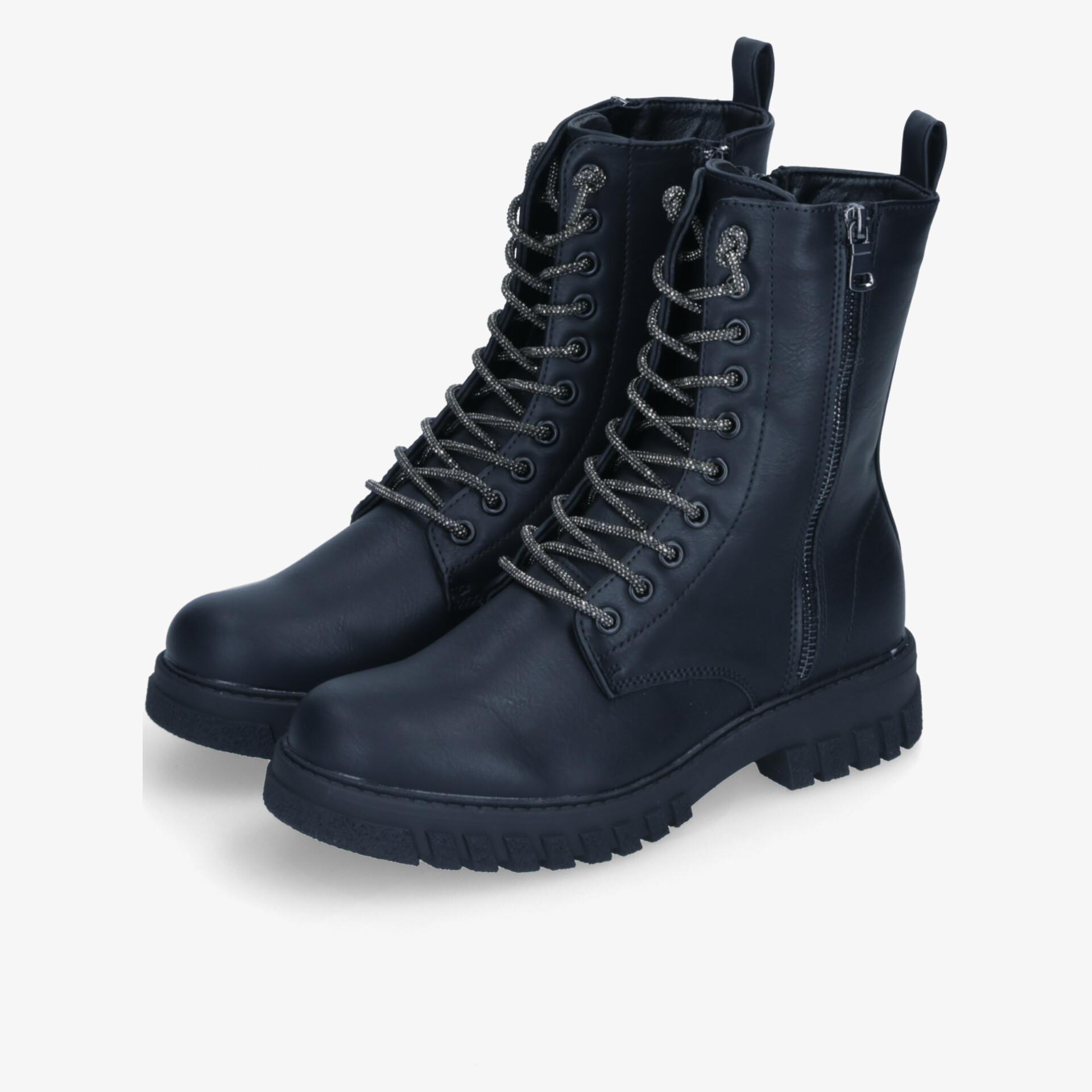 Robuste schwarze Biker-Stiefel aus hochwertigem Leder mit schnürung und seitlichem Reißverschluss