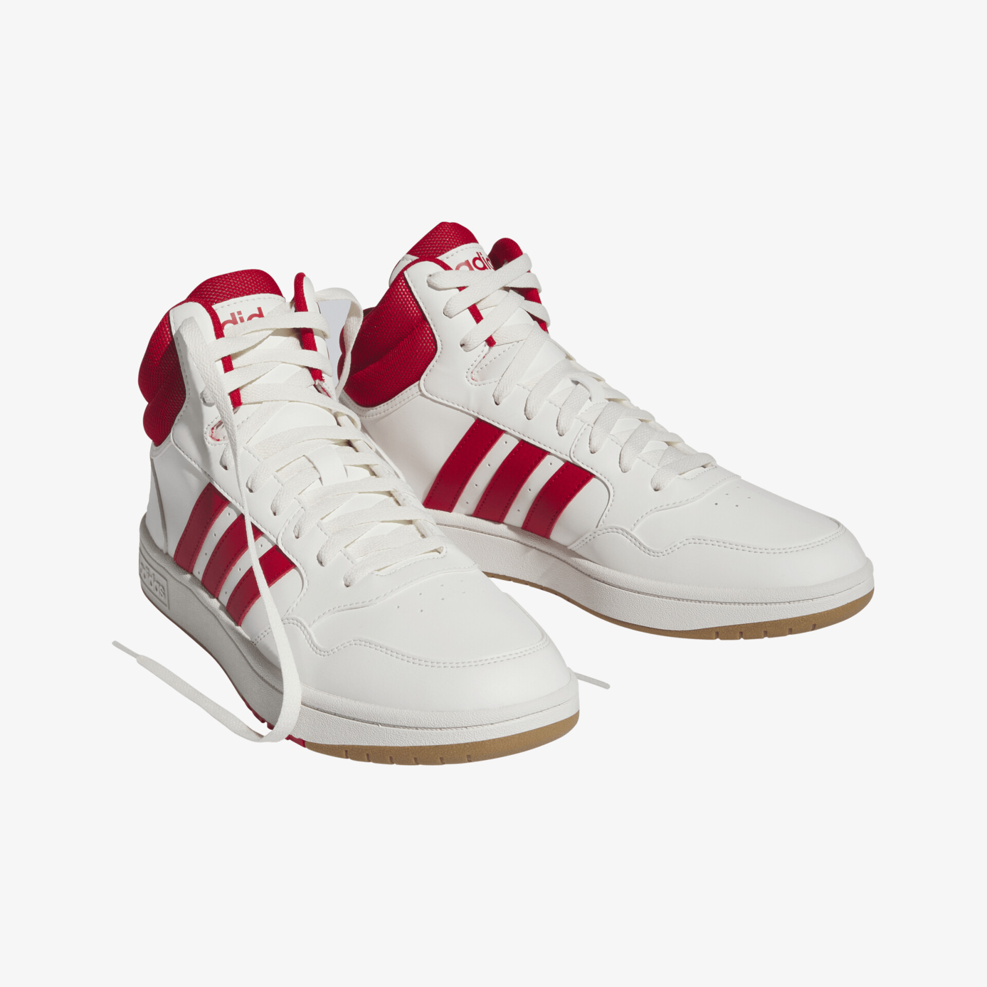 Weiße High-Top-Sneaker mit rotem Akzent und Gummisohle, ideal für sportlichen und modischen Stil