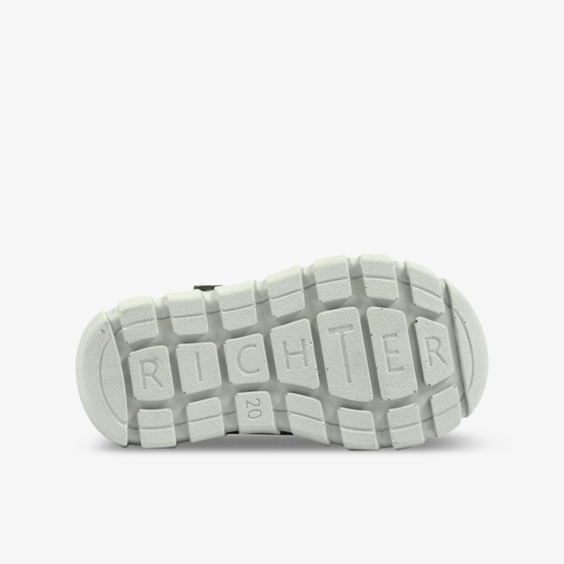 Weiße Schuhsohle mit tiefem Profil für optimalen Halt und flexible, langlebige Trageeigenschaften