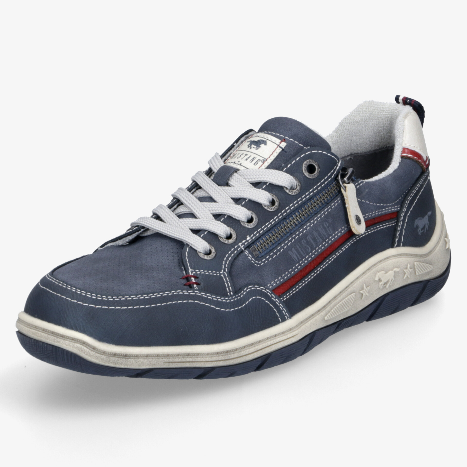 Blauer Sportschuh mit Reißverschluss und Schnürung, robuster Sohle und gepolstertem Kragen für optimalen Komfort