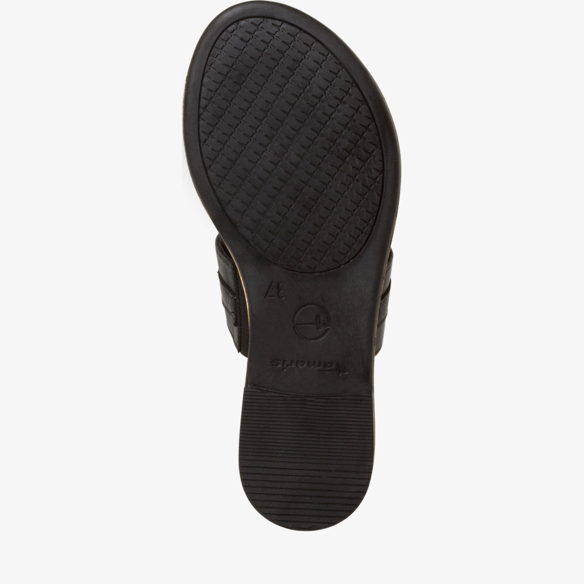 Robuste, profilierte Schuhsohle für sicheren Halt und langlebige Nutzung in schwarzer Farbe