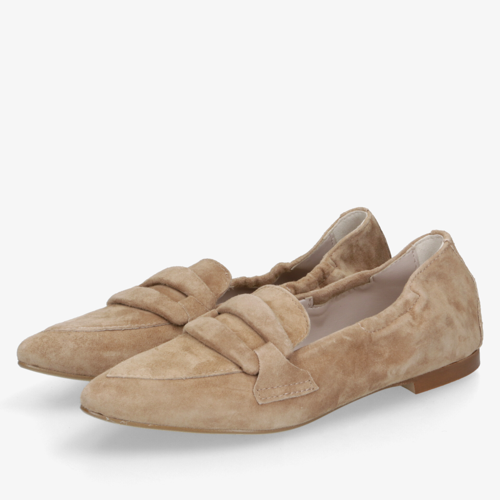 Beige Wildleder Slipper, bequem und elegant, flach mit schlichtem, modischem Design