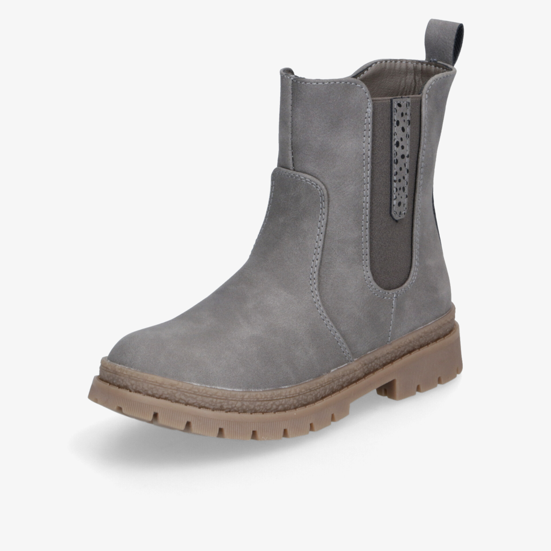 Grauer robuster Boots mit elastischem Einsatz und profilierter Sohle, bequemer und strapazierfähiger Alltagsstiefel