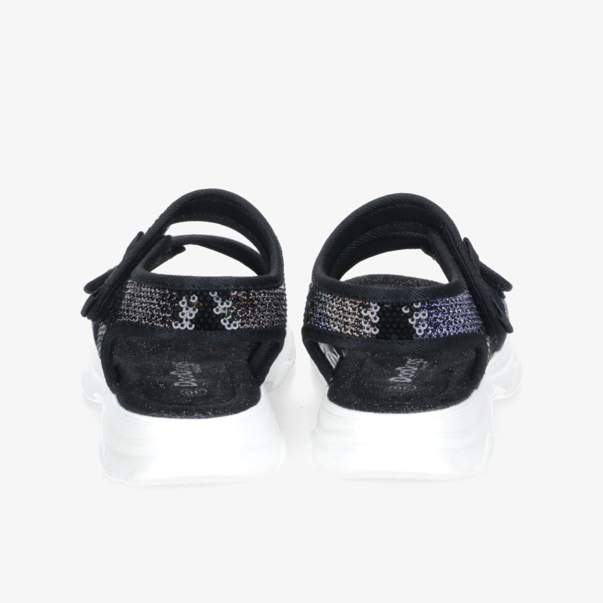 Sportliche schwarze Sandalen mit weißer Sohle, gepolstert und verstellbar, rutschfest und leicht