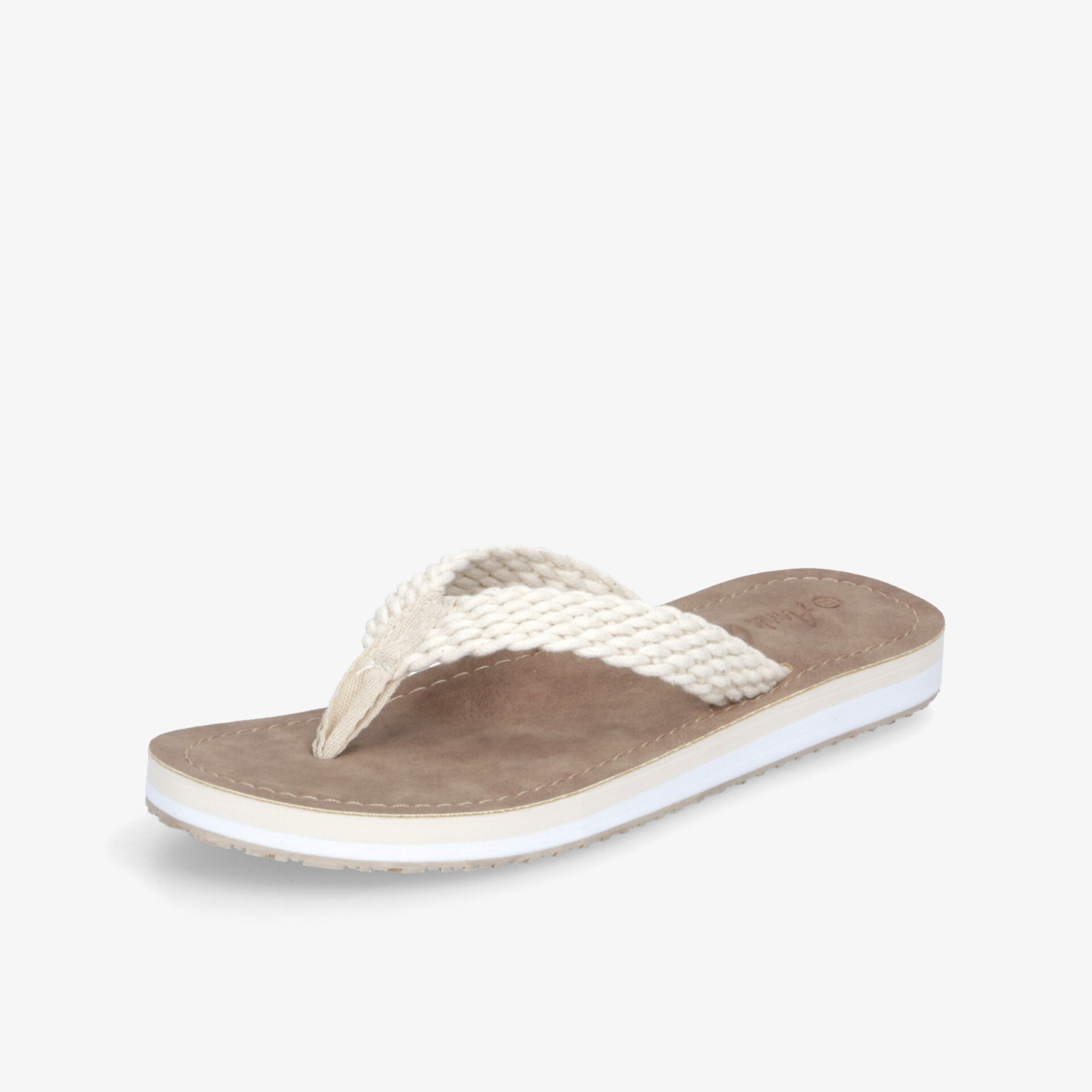 Leichter beiger Flipflop mit geflochtenem Riemen und komfortabler Sohle für entspannte Sommertage