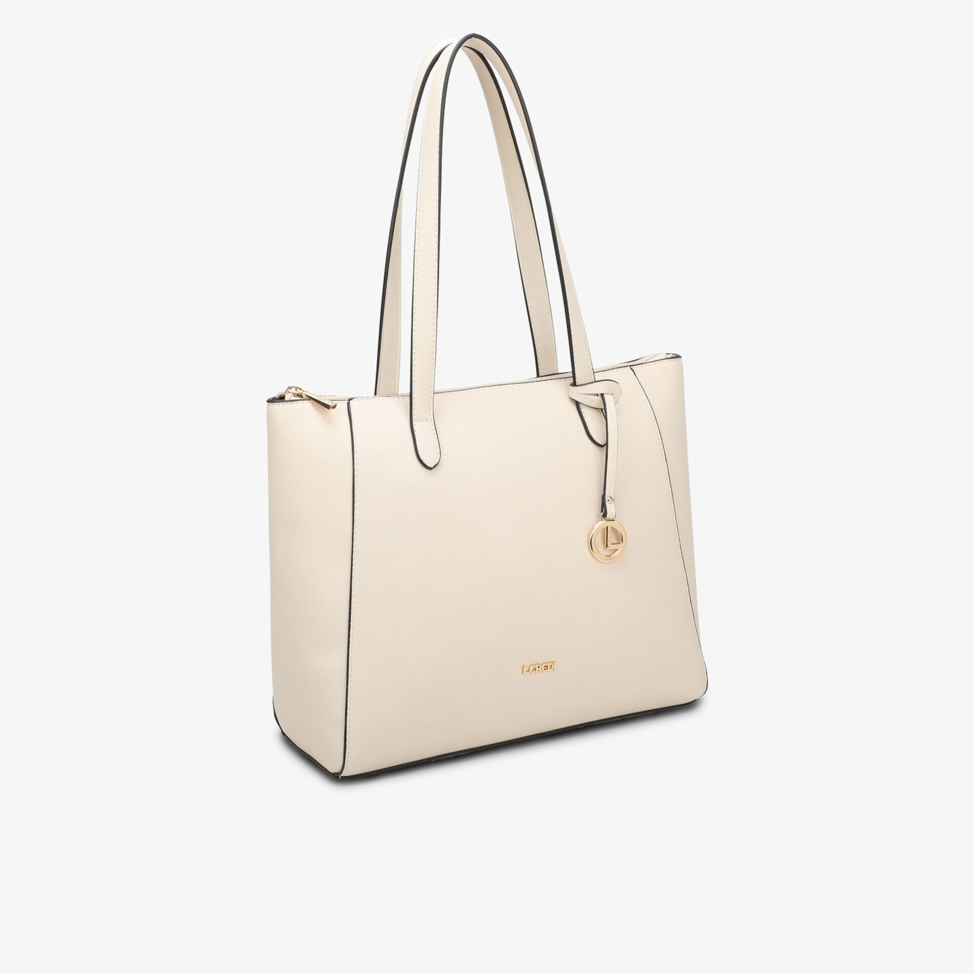 Elegante beige Tasche aus Kunstleder mit länglicher Form und dezenten Nähten, ideal als modisches Accessoire