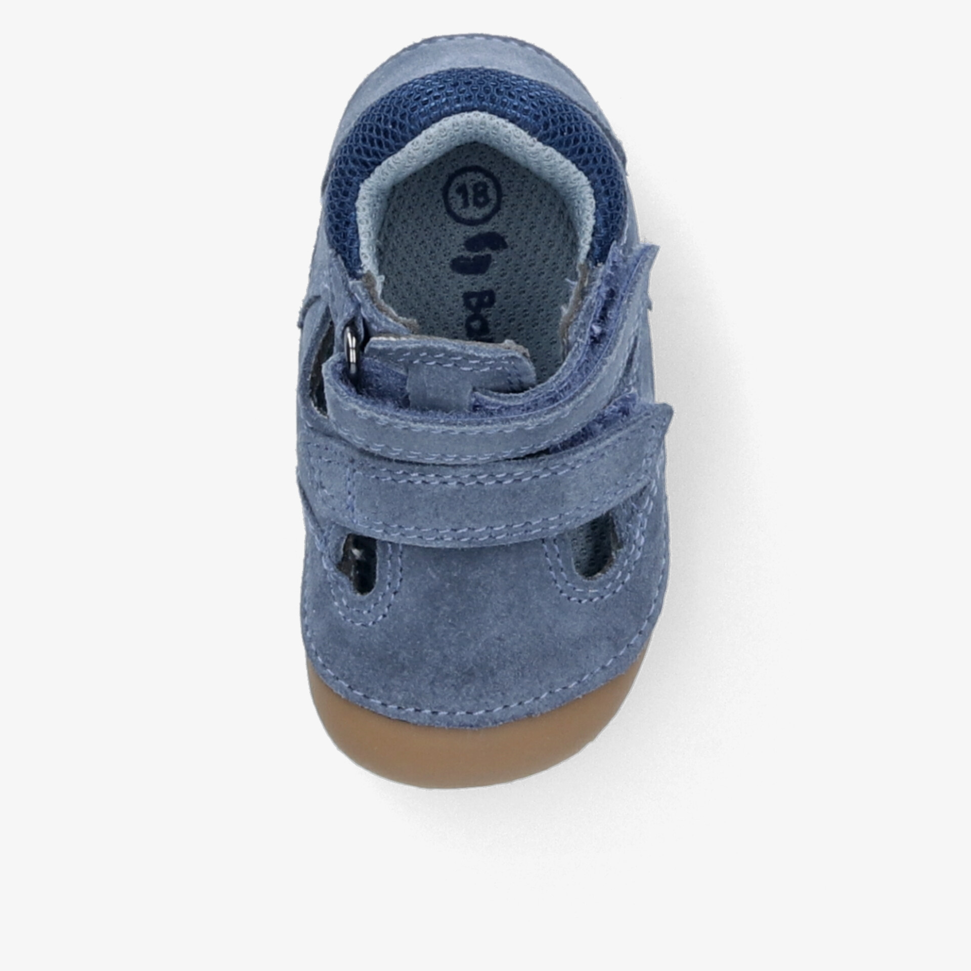 Blauer Kinderschuh mit verstellbarem Klettverschluss und rutschfester Sohle, bequem und robust