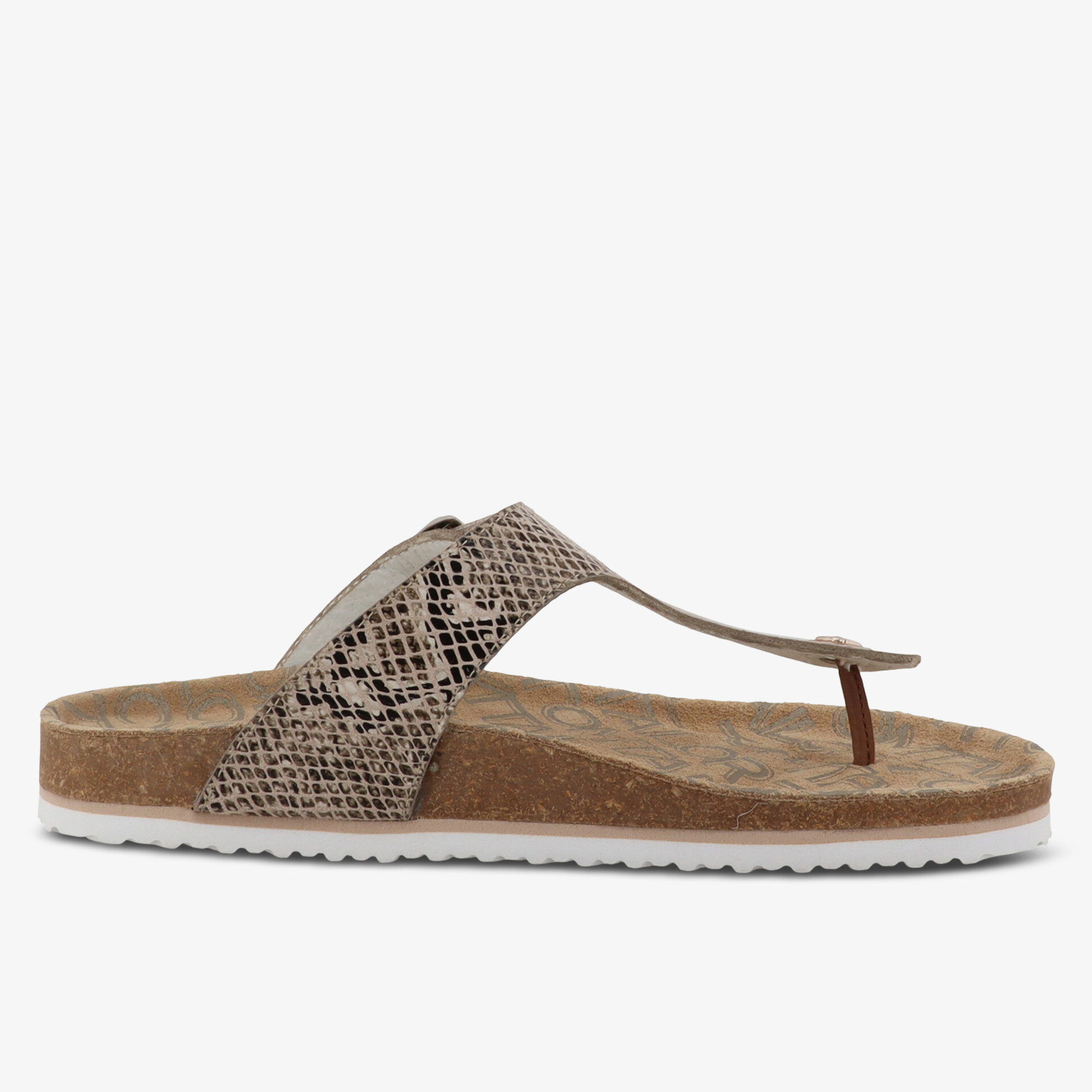 Bequeme Sandale mit Kork-Fußbett und rutschfester weißer Sohle in modischem Design