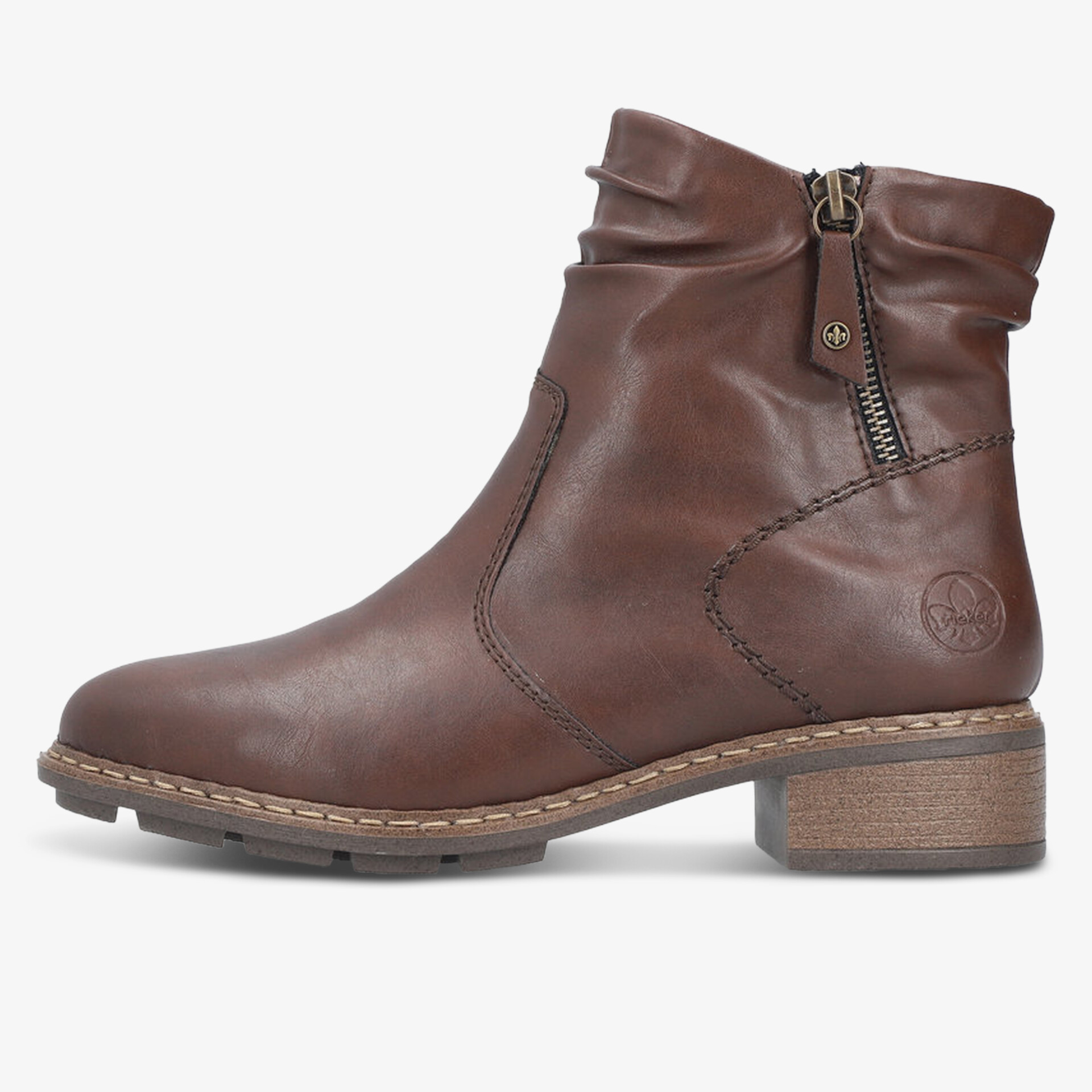 Brauner Lederstiefel mit Reißverschluss und mittlerem Absatz, komfortabel und modisch im klassischen Stil