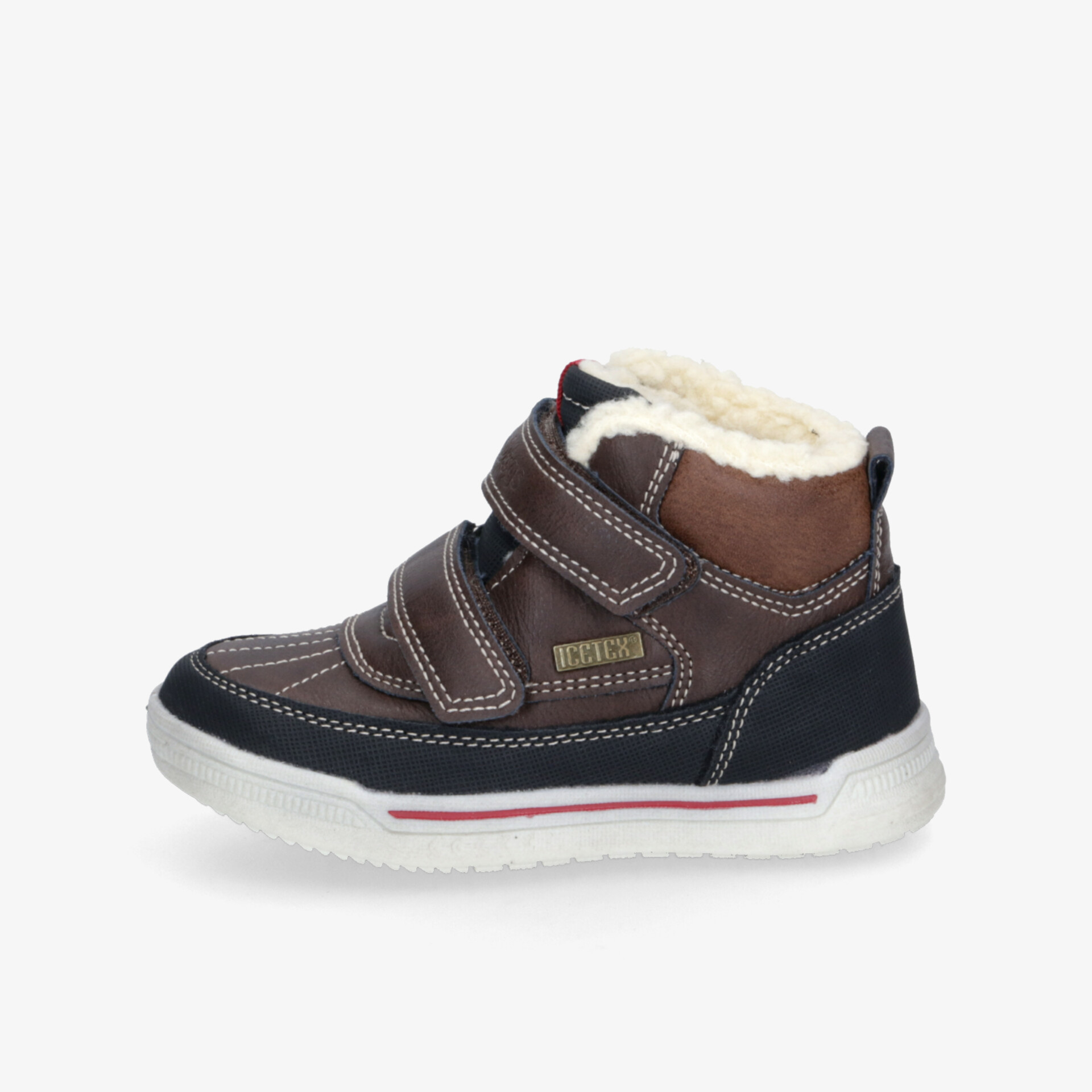 Robuster Kinderschuh mit warmer Fütterung und rutschfester Sohle, verstellbar durch Klettverschlüsse, ideal für kalte Tage