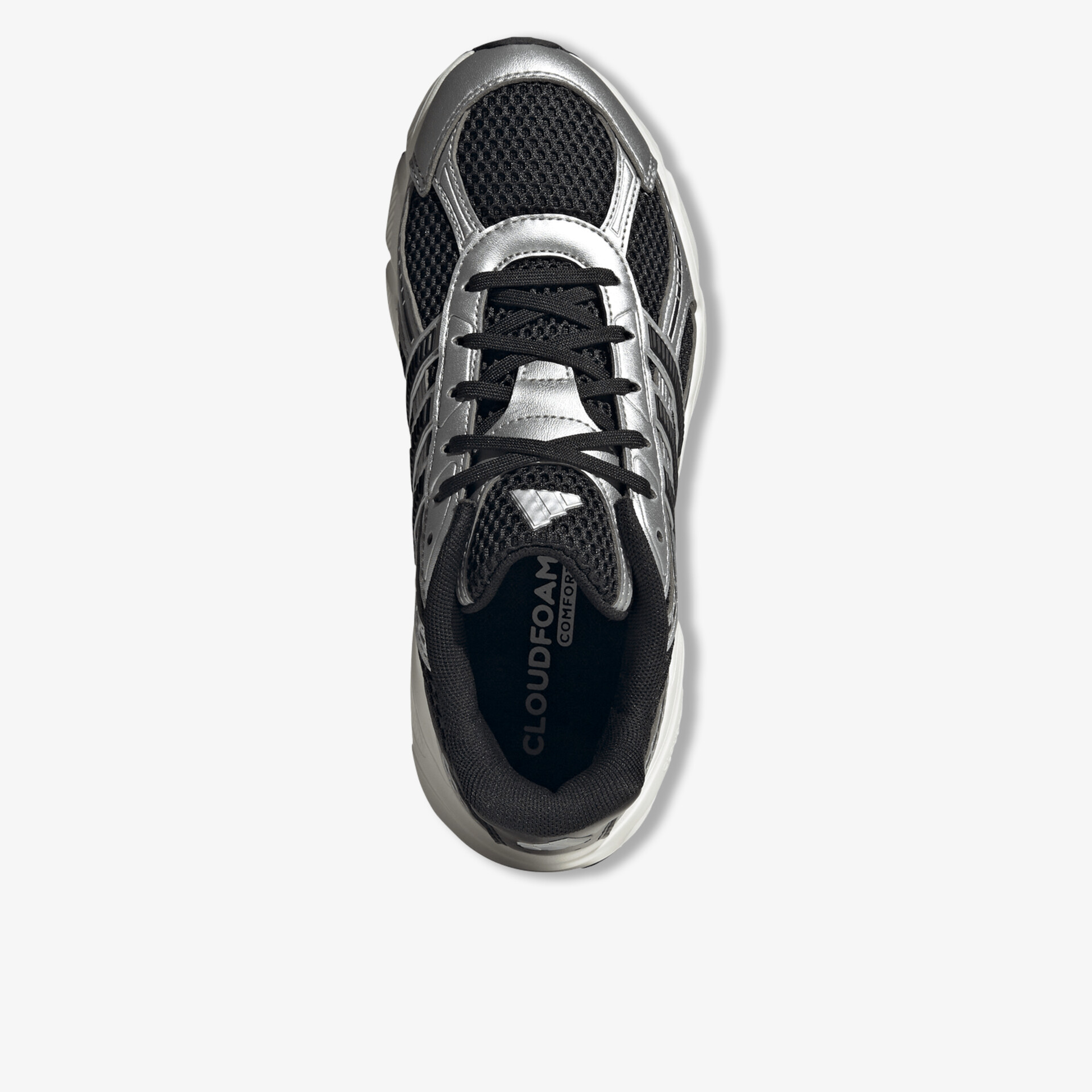 Leichter atmungsaktiver Sneaker mit sportlicher Optik und stabiler Sohle in schwarzem Mesh mit silbernen Details