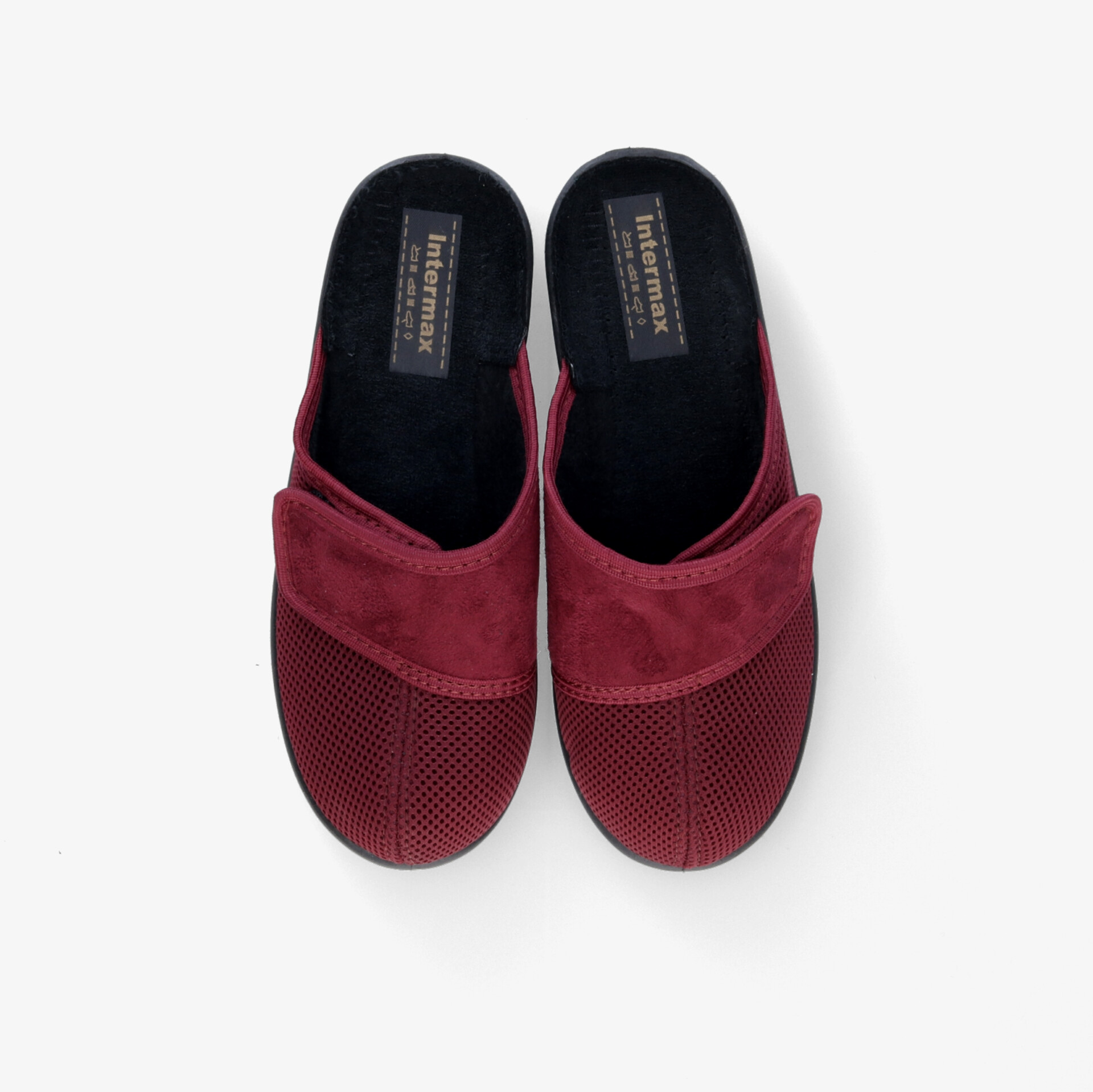 Weiche und stilvolle Hausschuhe in dunkelrotem Design mit robustem Halt und komfortabler Passform von oben.