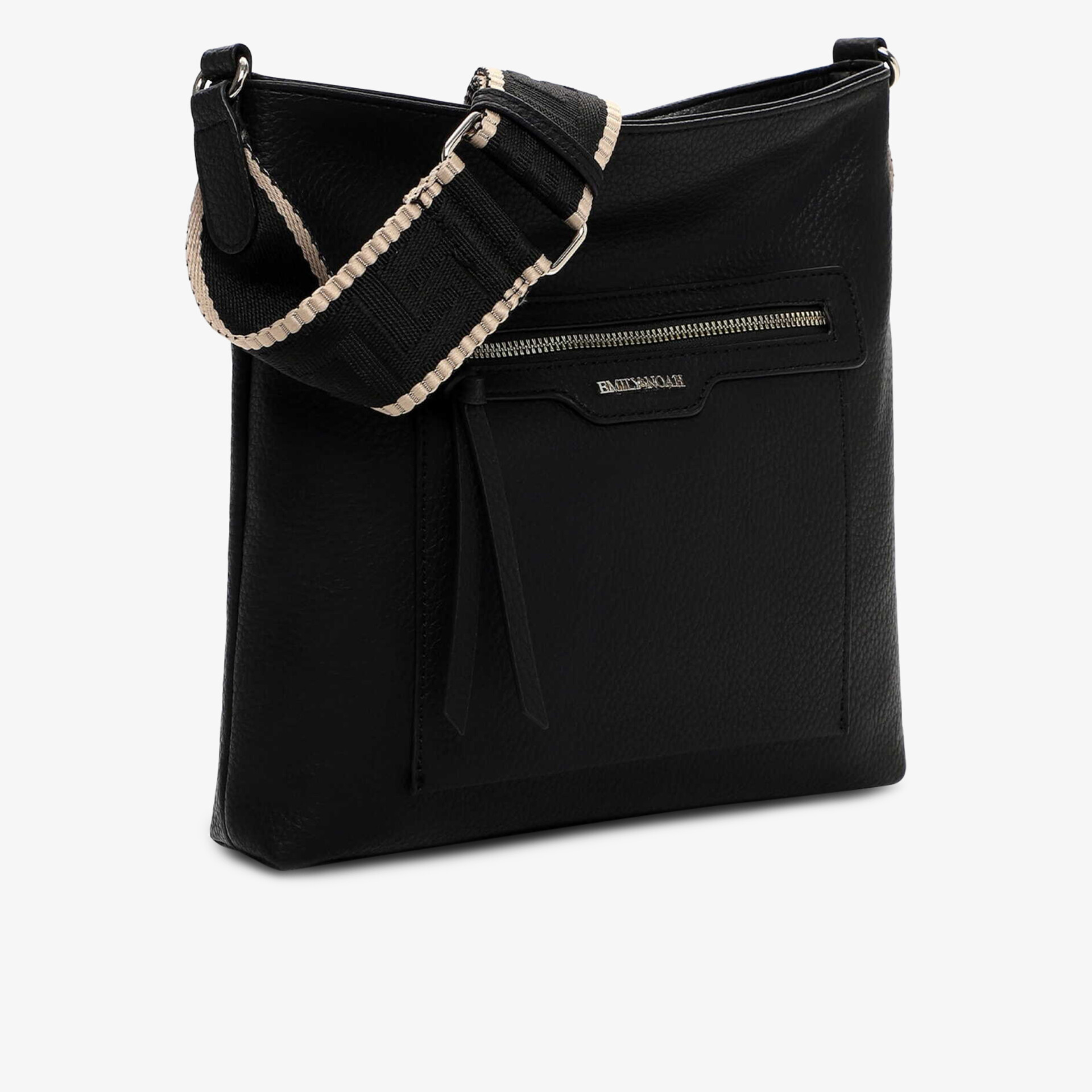 Schwarze Umhängetasche mit moderner Kettenriemen und praktischem Reißverschlussfach vorne