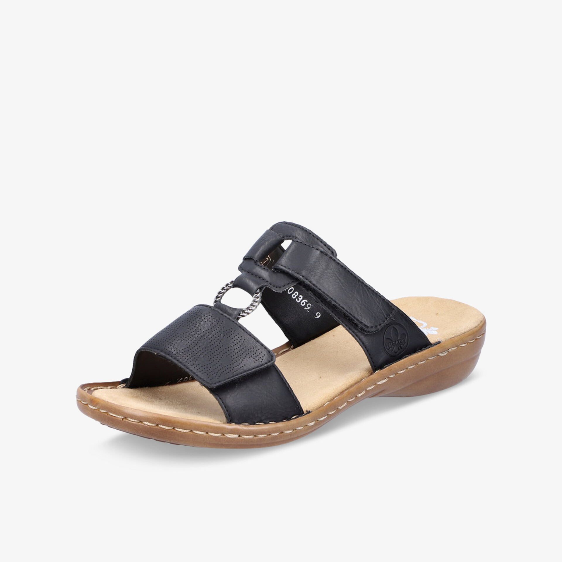 Schwarze, bequeme Ledersandale mit verstellbarem Riemen und rutschfester Sohle für langen Tragekomfort