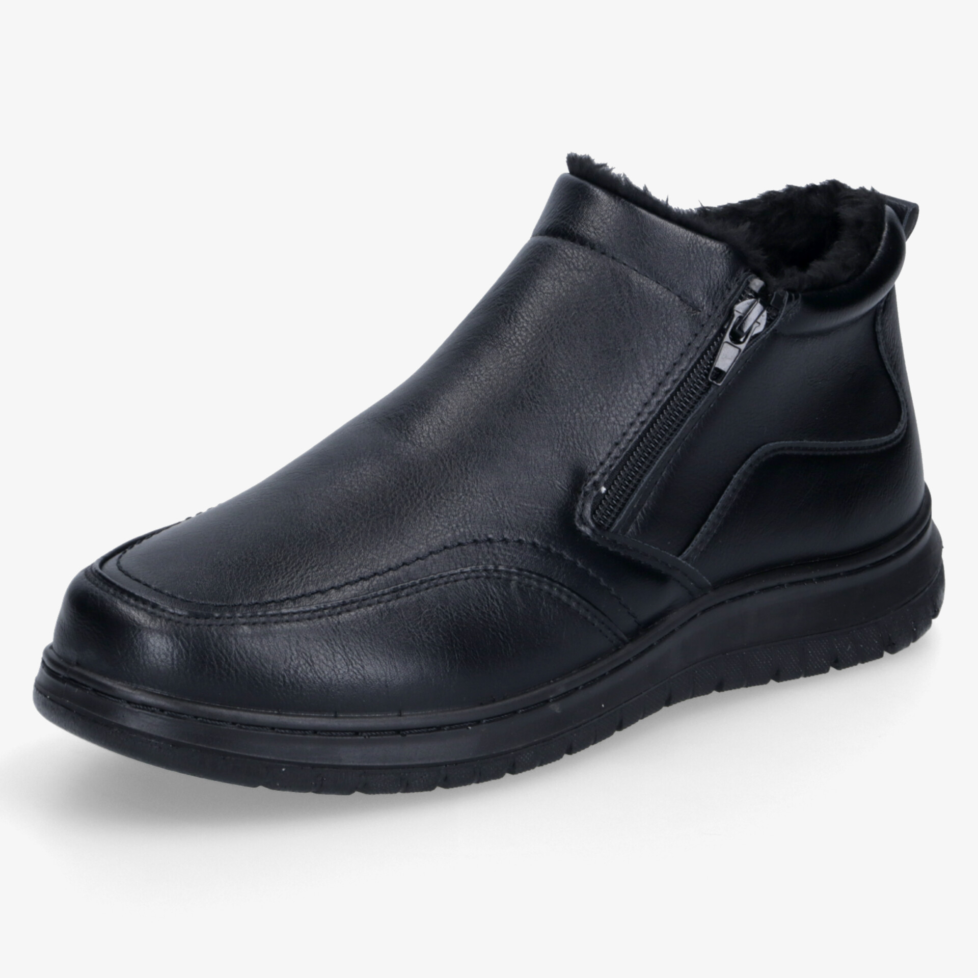 Eleganter schwarzer Schlupfschuh mit seitlichem Reißverschluss für Komfort und Stil, ideal für kühle Tage.