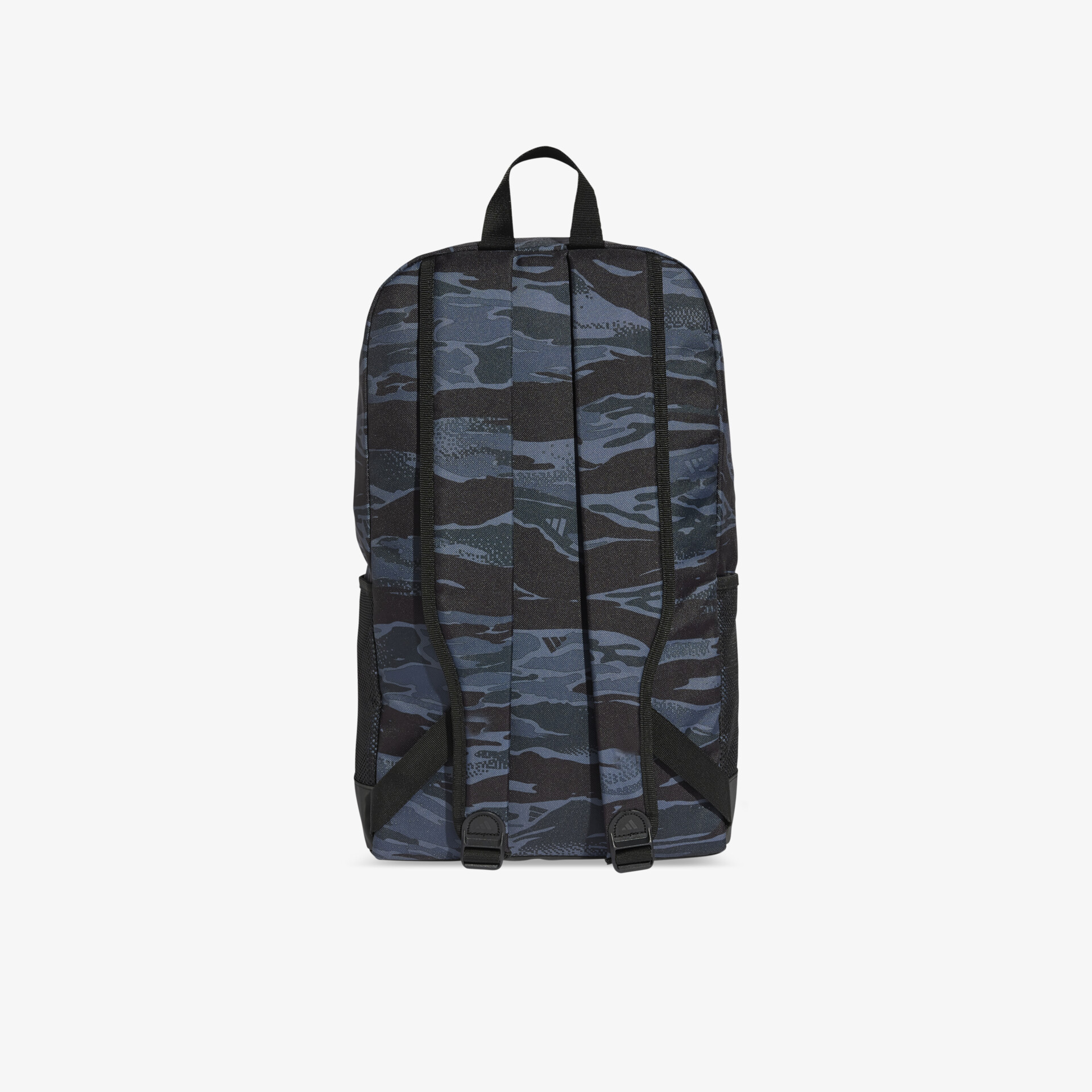Robuster Rucksack mit Camouflage-Muster in Blau und Schwarz, gepolsterte Träger und viel Stauraum