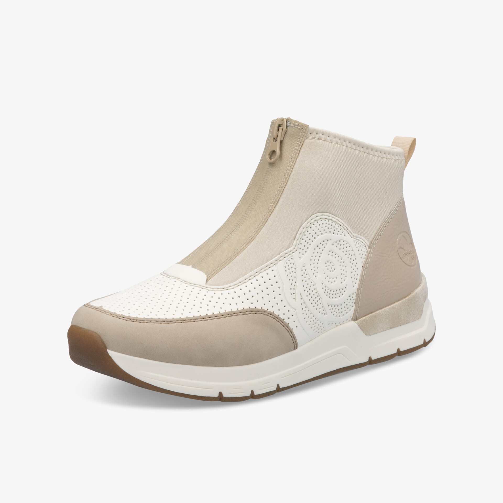 Beiger Sneaker mit Reißverschluss, atmungsaktiv und leicht, flexible Sohle für hohen Tragekomfort