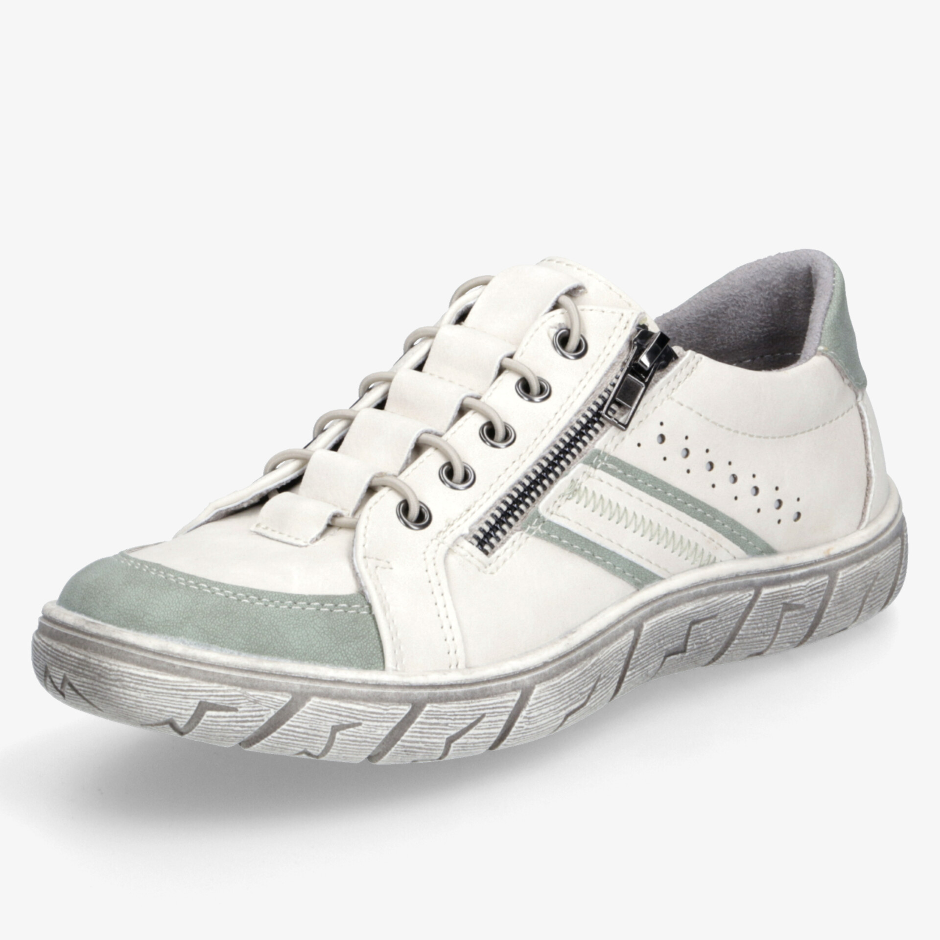 Moderner weißer Sneaker mit praktischem Reißverschluss und flexibler, profilierter Sohle für optimalen Komfort