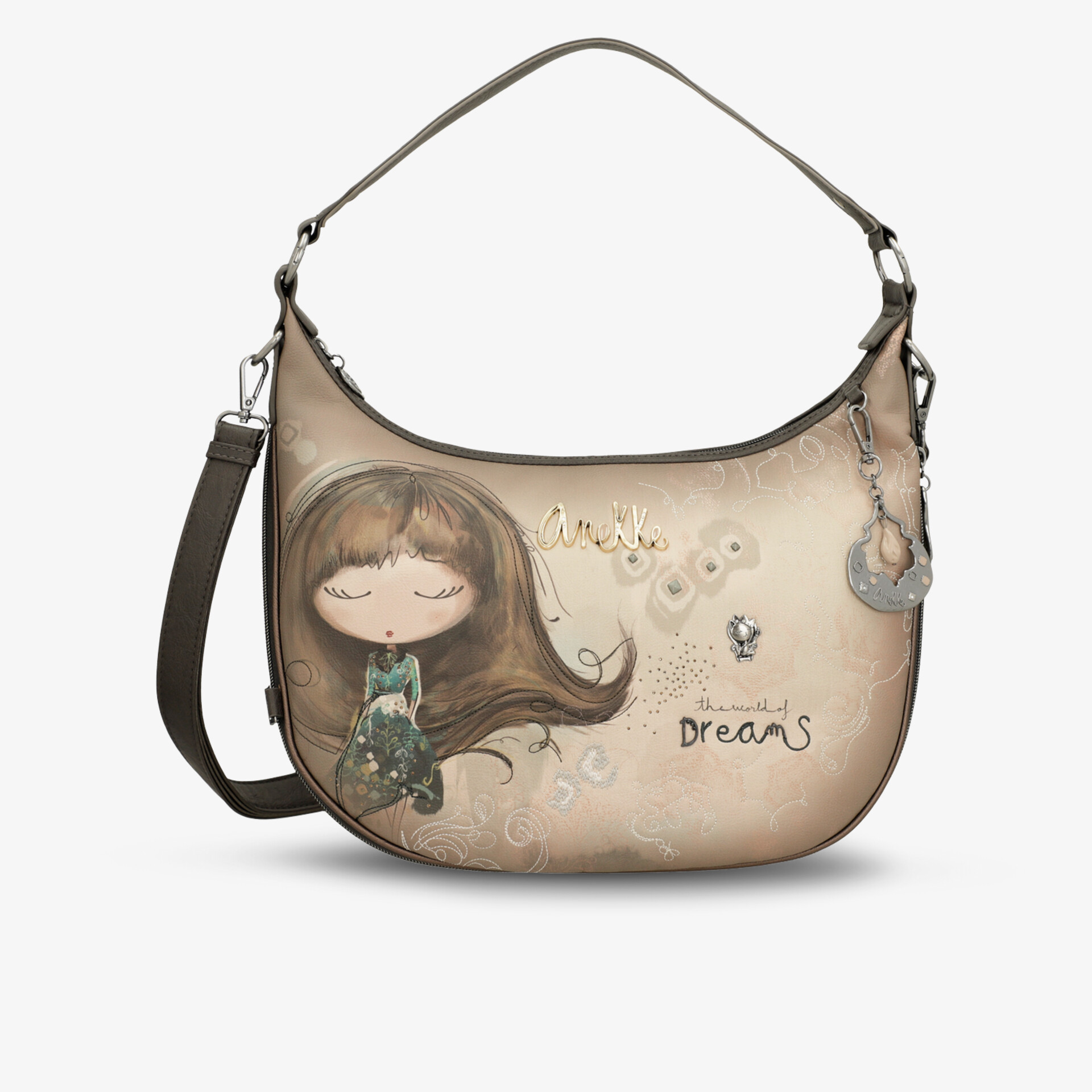 Moderne Schultertasche mit kreativem Mädchen-Motiv und weichem Farbverlauf, ideal für Alltag und Freizeit