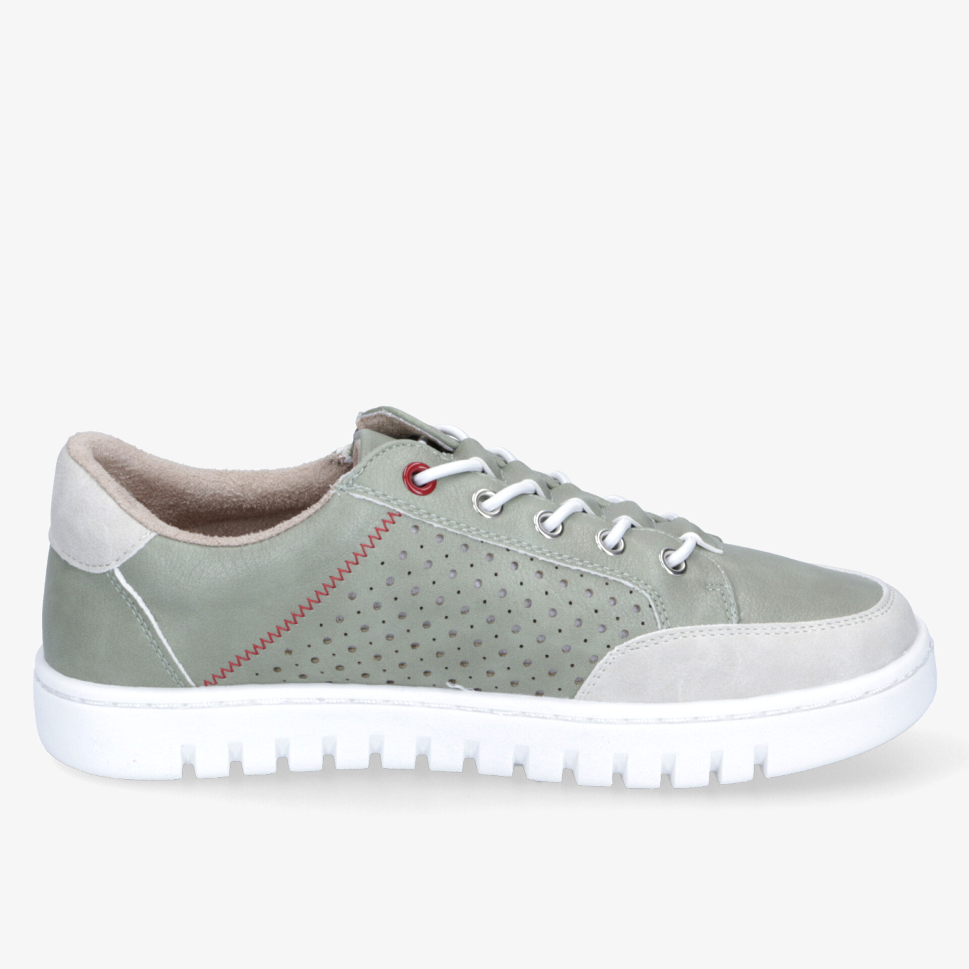 Moderner Sneaker in hellgrün mit perforiertem Obermaterial und weißer Sohle für hohen Tragekomfort