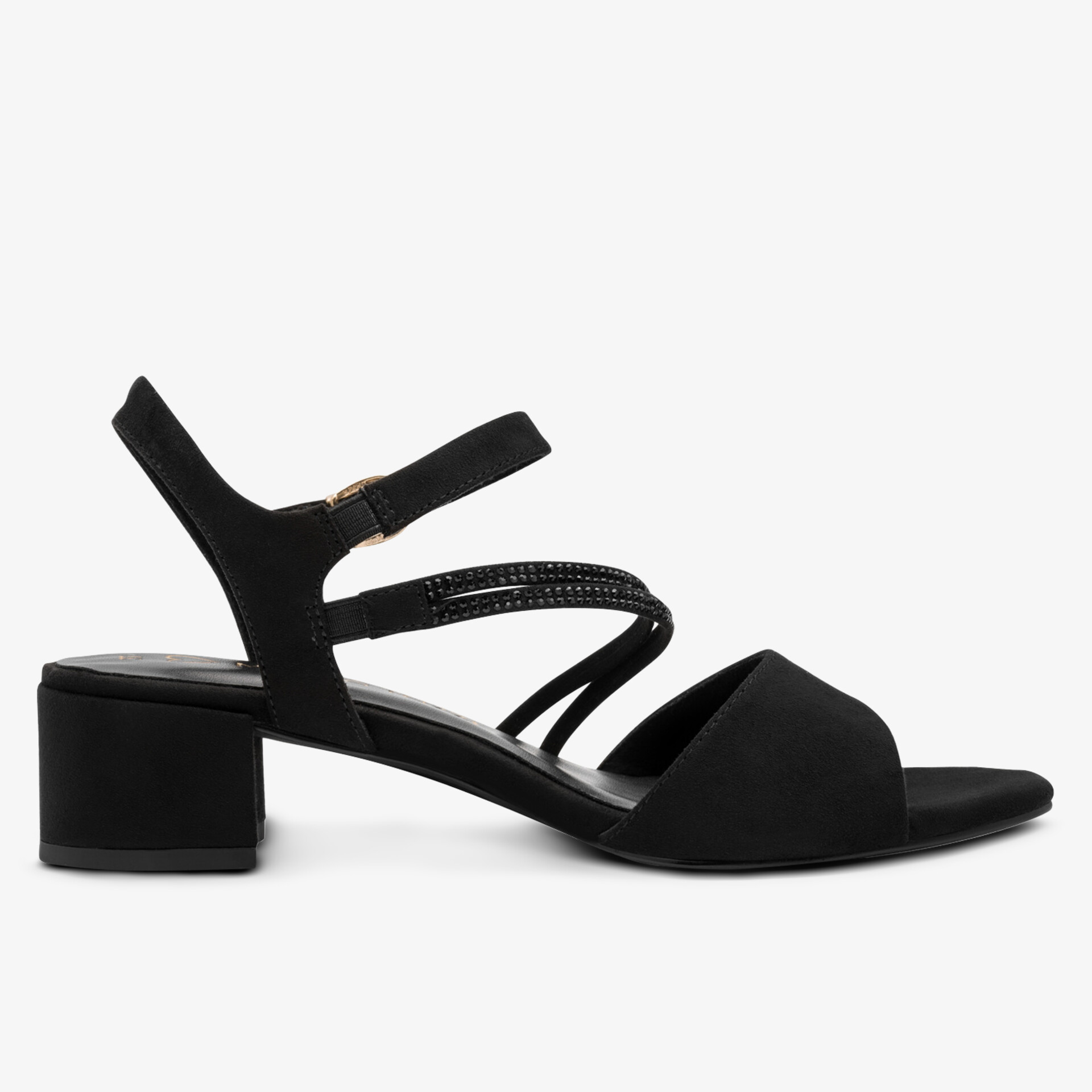 Elegante schwarze Sandale mit bequemem Blockabsatz und verstellbarem Riemen für optimalen Halt und Komfort