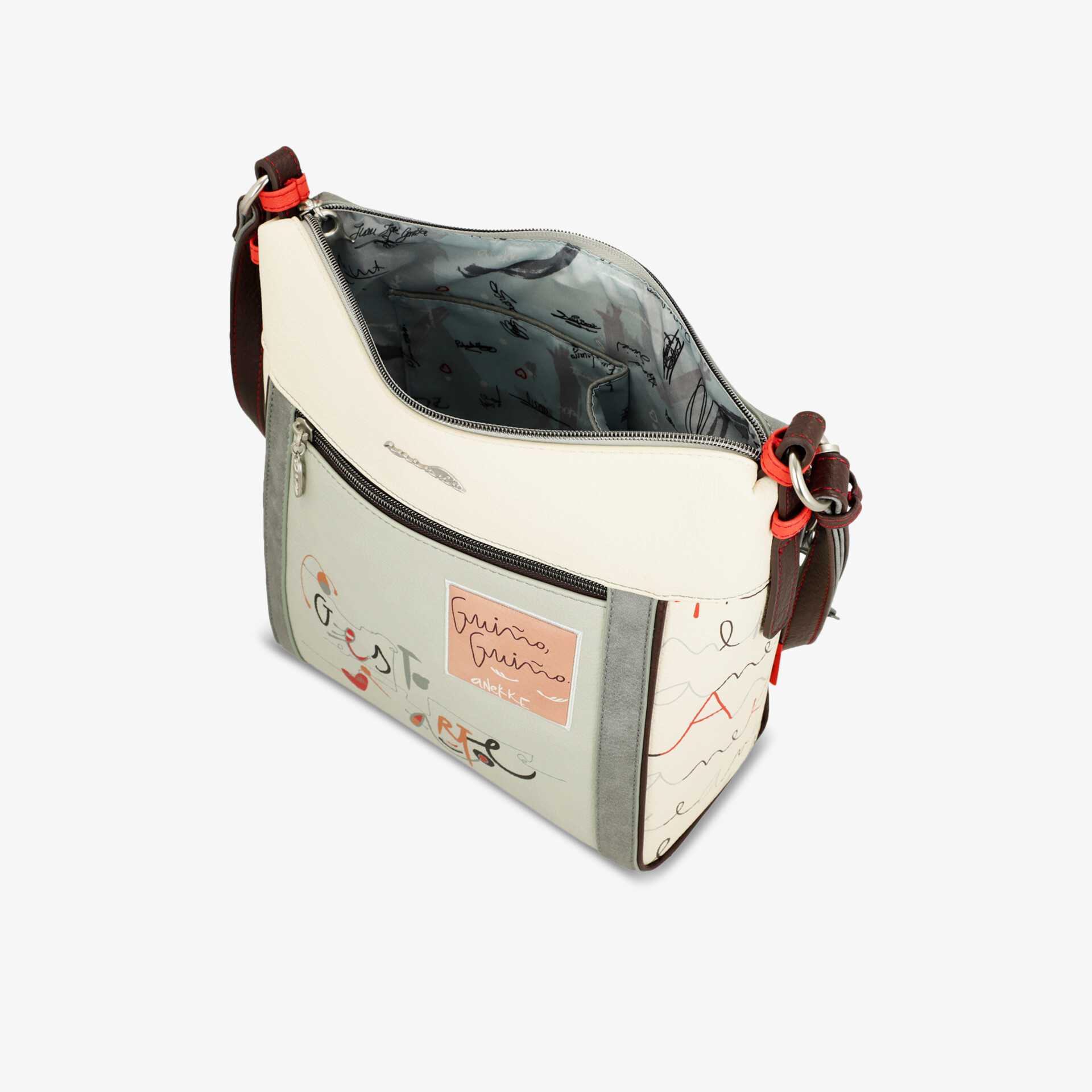 Beige Umhängetasche mit offenem Hauptfach, Reißverschluss und praktischem verstellbarem Schulterriemen